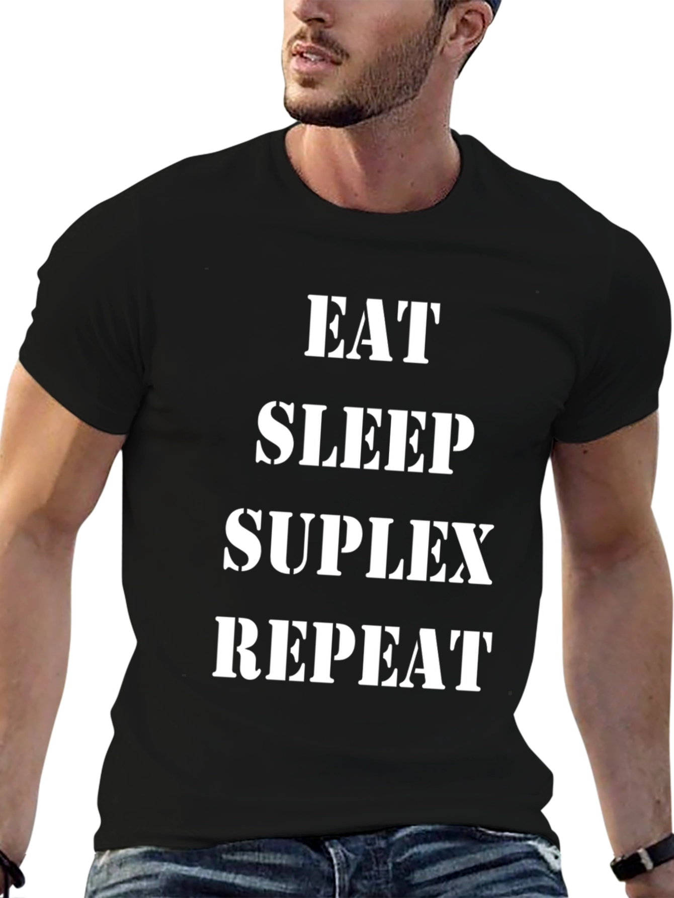 Black Eat Sleep Suplex Repeat Black T-Shirt view 6