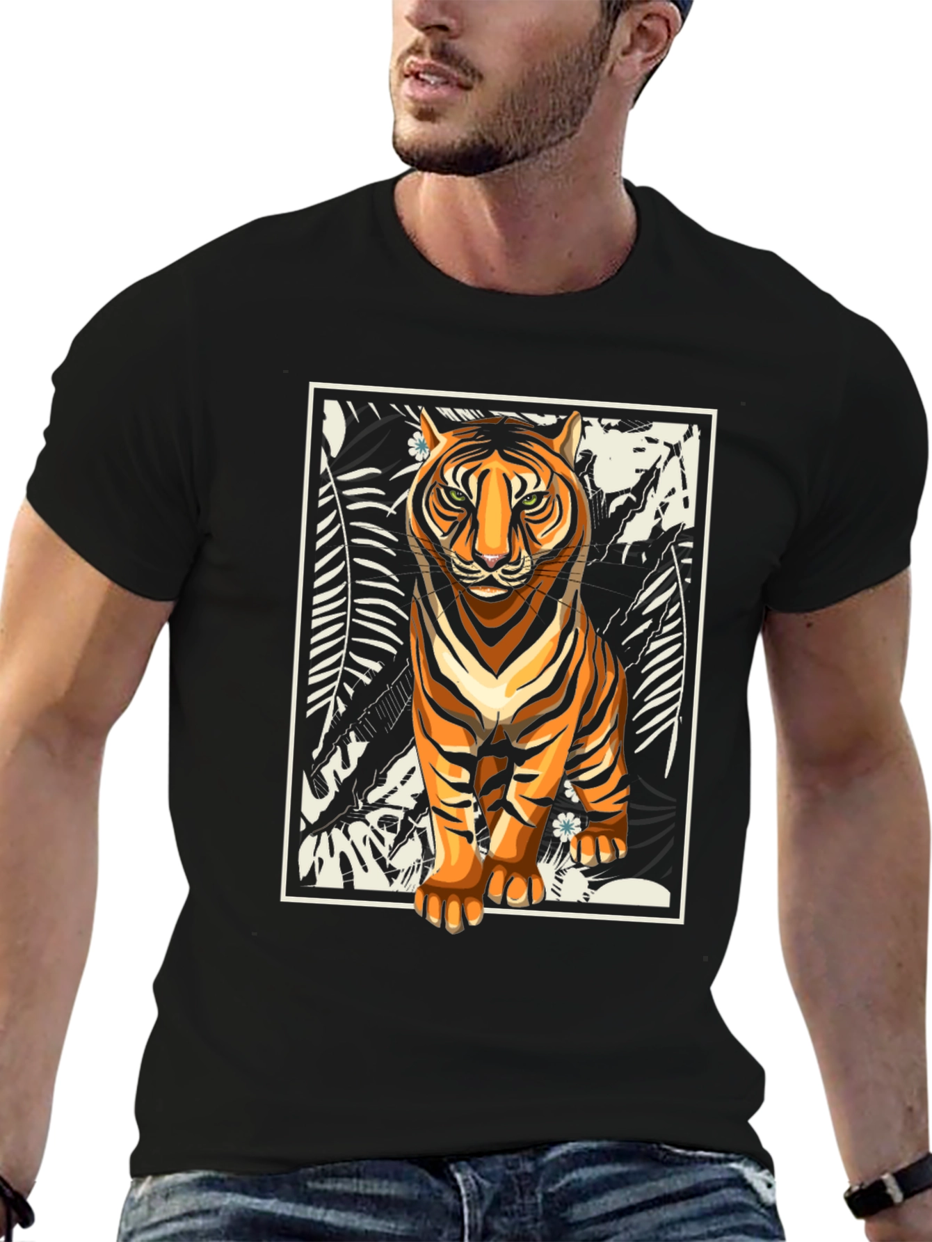 Black Tiger Graphic Print Black T-Shirt view 6
