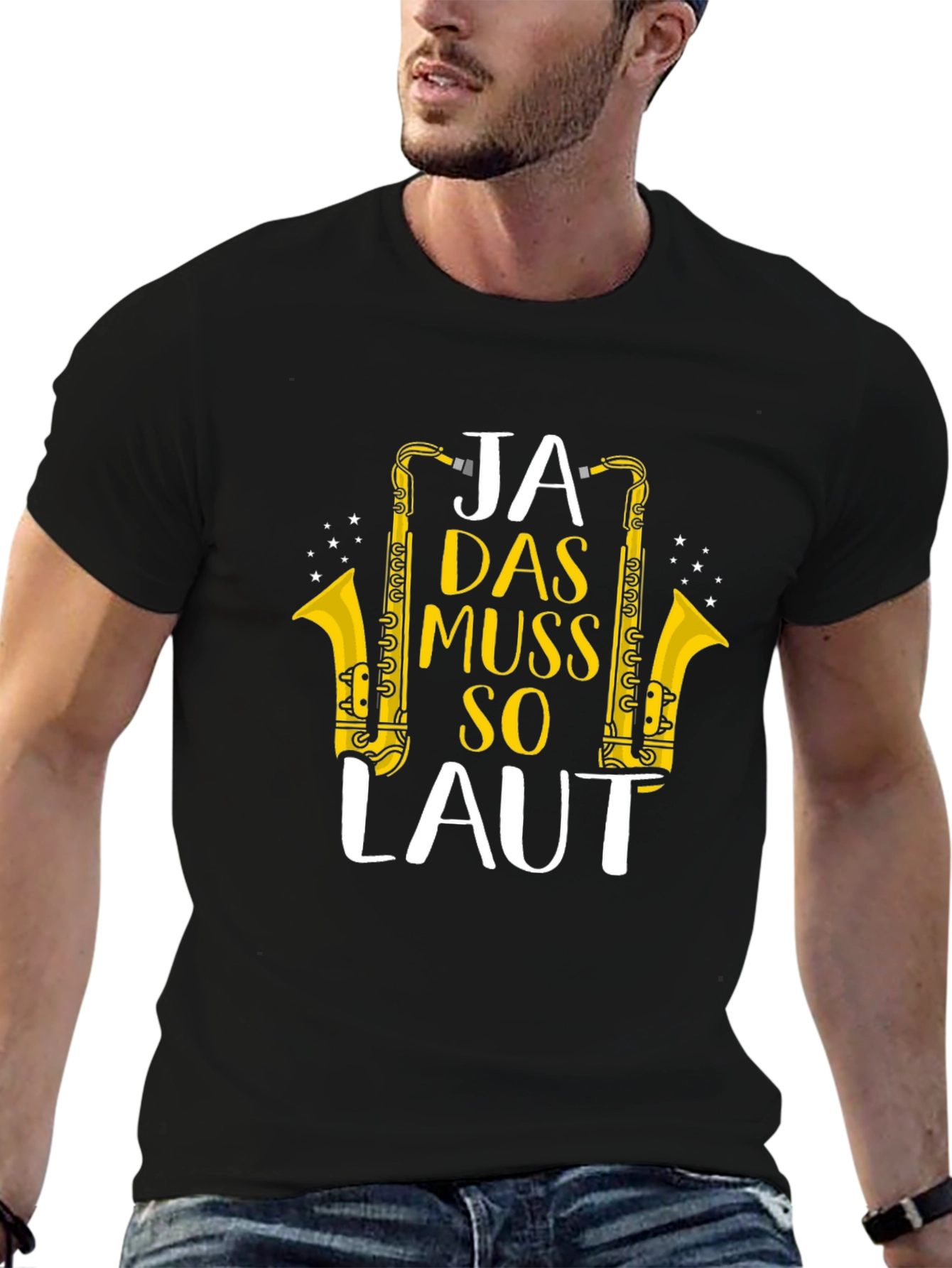 Black Ja Das Muss So Laut Saxophone T-Shirt view 6