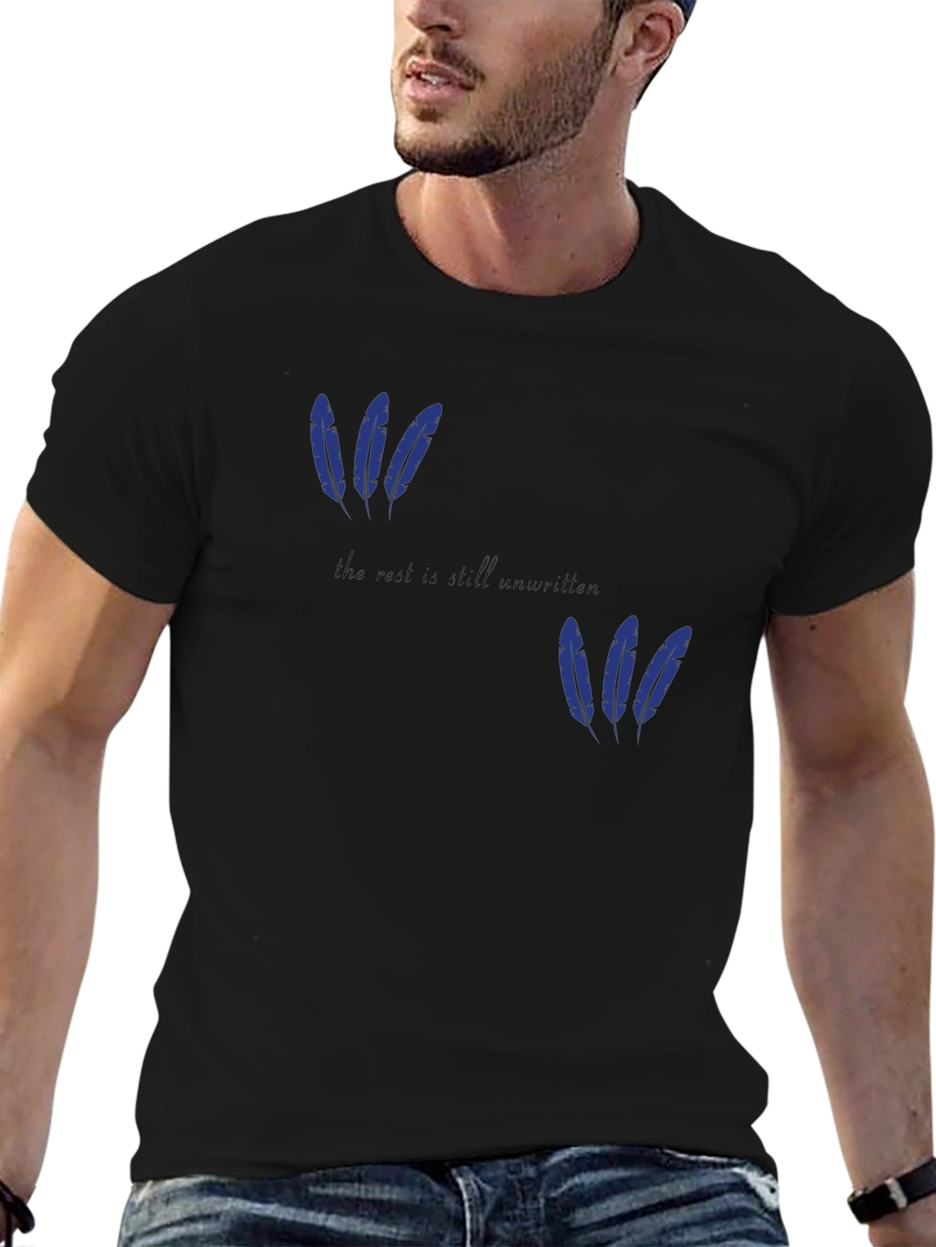 Black Feather Graphic T-Shirt - "The Rest is Still Unwritten" view 6