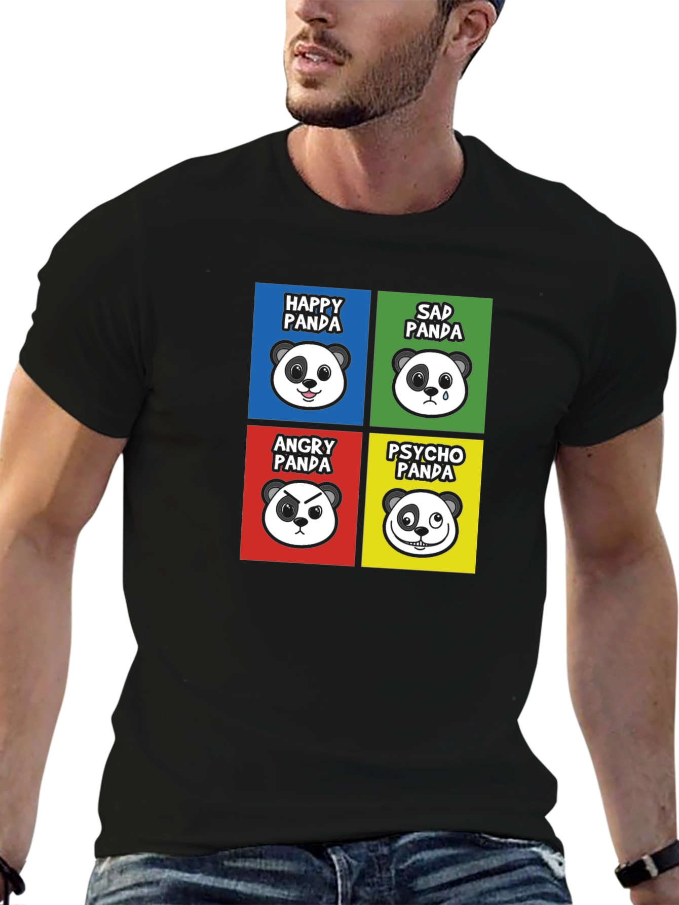 Black Emotional Panda Graphic Tee - Black Cotton Blend T-Shirt view 6