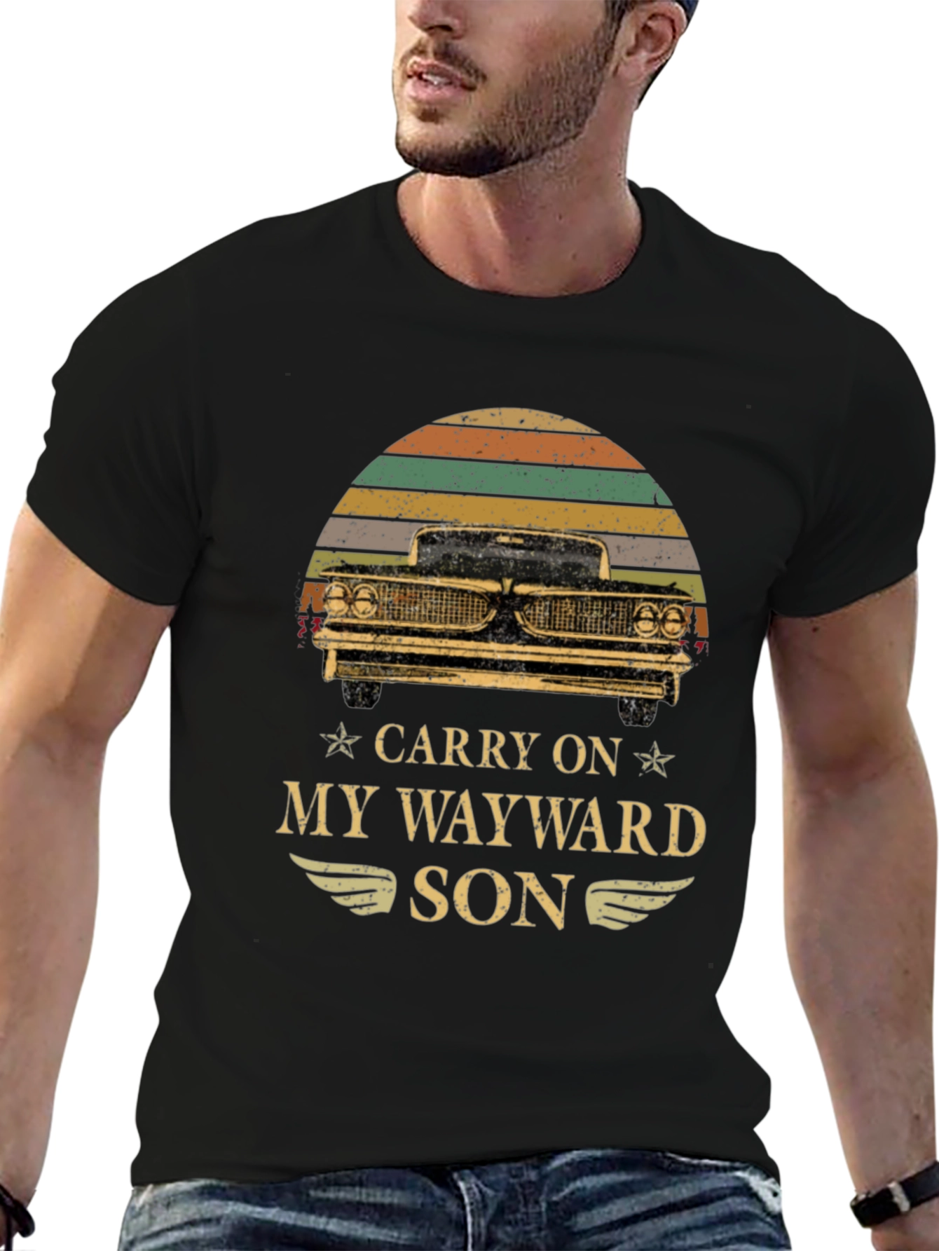 Black Carry On My Wayward Son Graphic Tee view 6