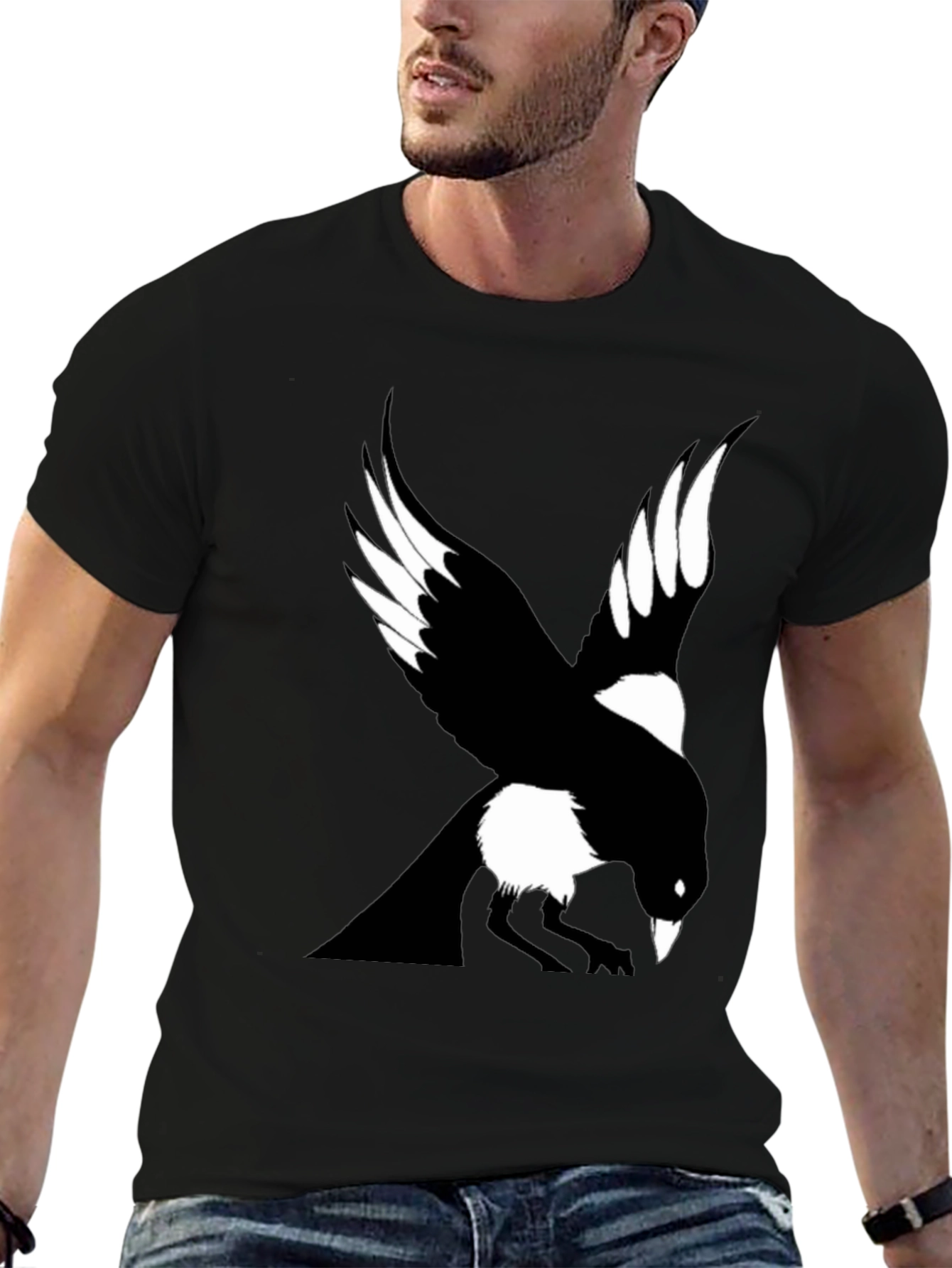 Black Raven Graphic Tee - Men's Black Crew Neck T-Shirt view 6
