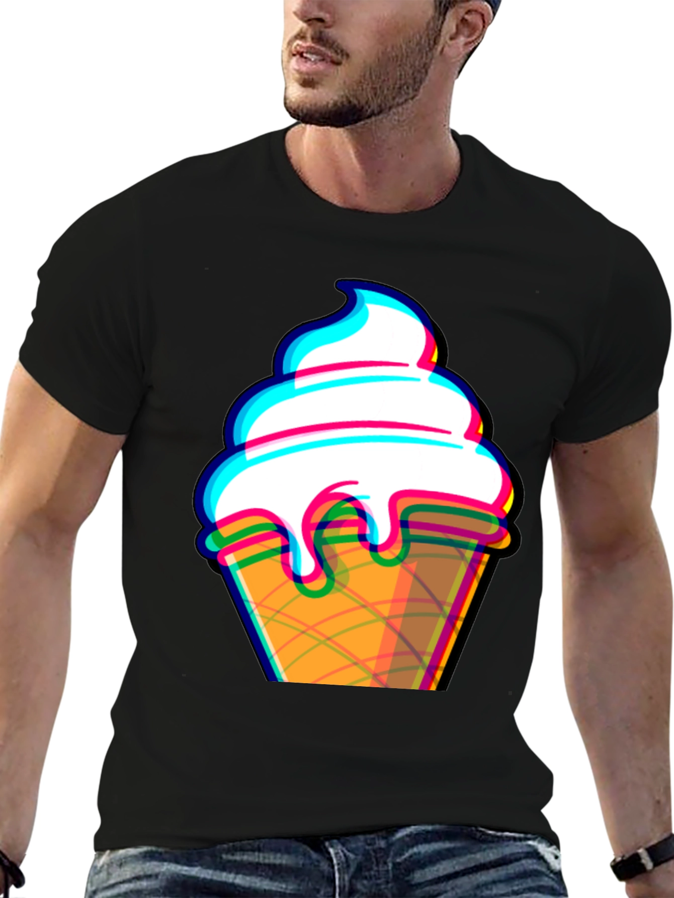 Black Ice Cream Cone Graphic Tee - Black Cotton T-Shirt view 6