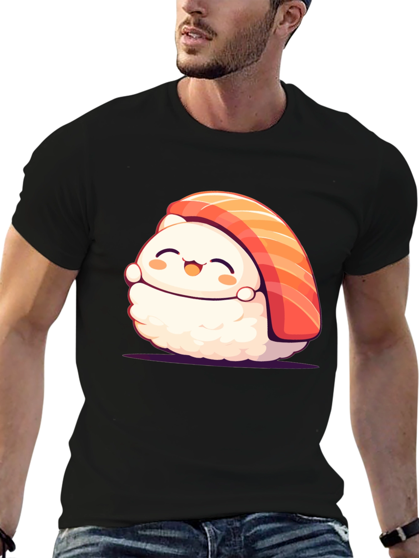 Black Cute Sushi Graphic T-Shirt - Black view 6