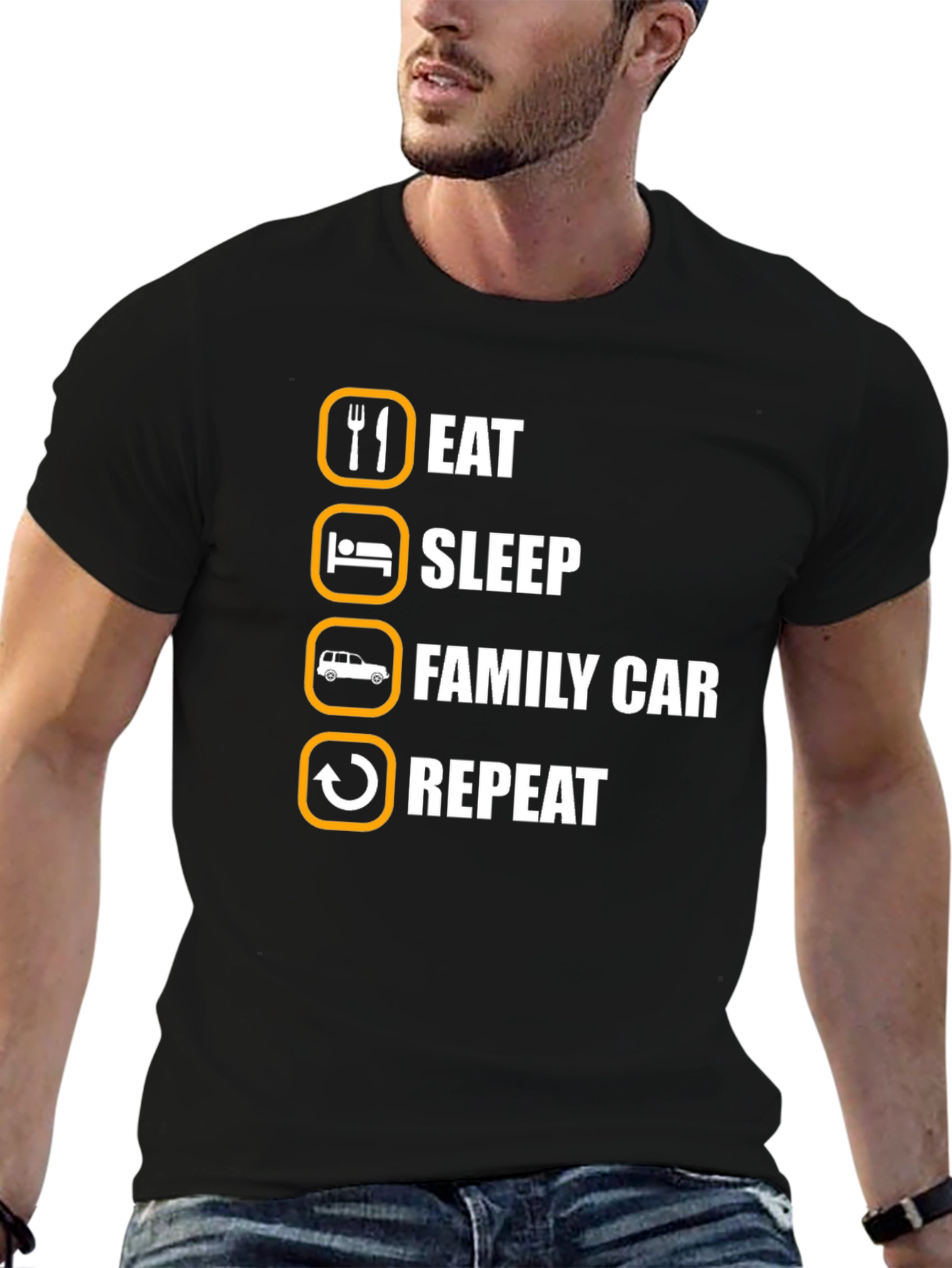Black Eat Sleep Family Car Repeat T-Shirt view 6