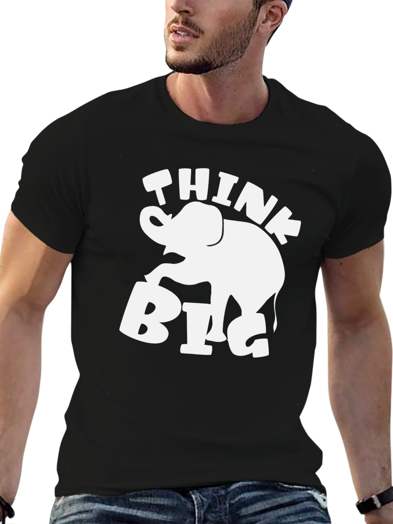 Black Think Big Elephant Graphic T-Shirt view 6