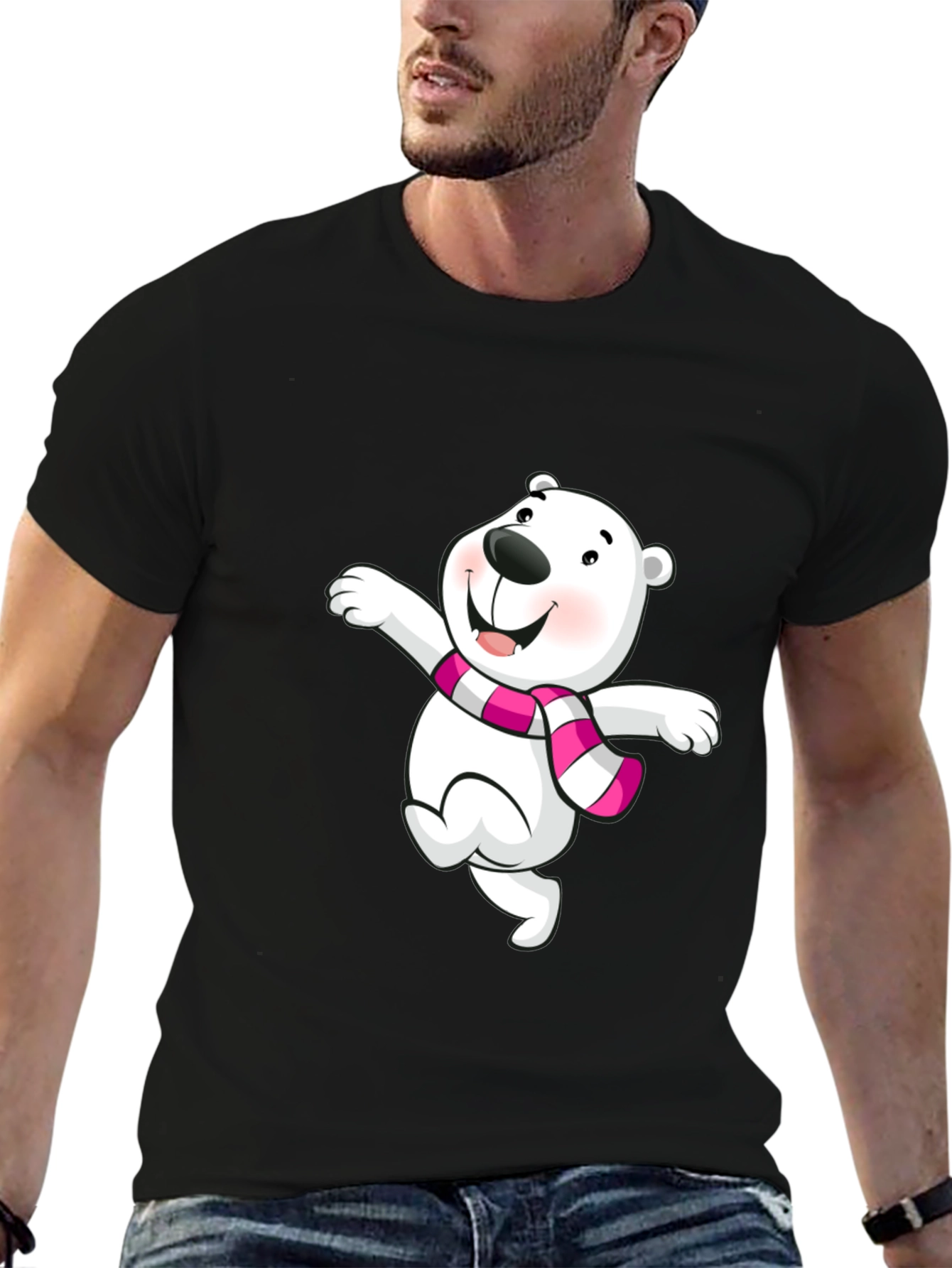 Black Cute Bear Graphic Tee - Black Cotton Blend Shirt view 6