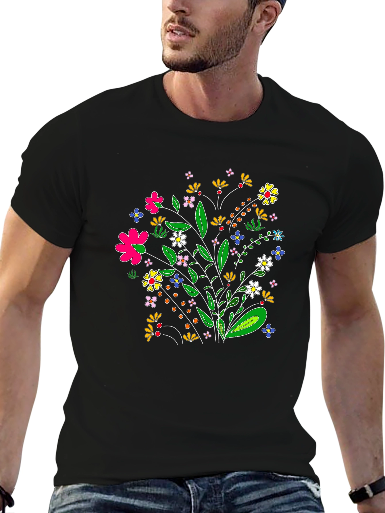 Black Floral Bouquet Graphic Tee - Black T-Shirt view 6