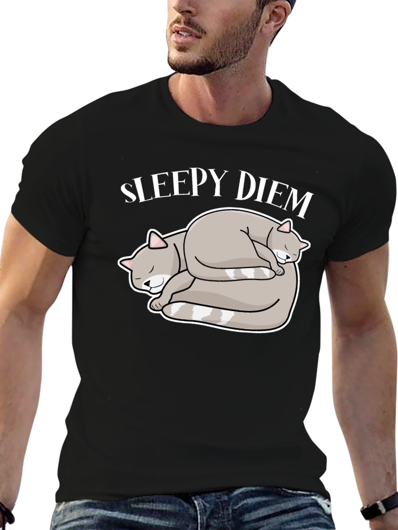 Black Sleepy Diem Cat Nap T-Shirt Black Cotton Blend view 6