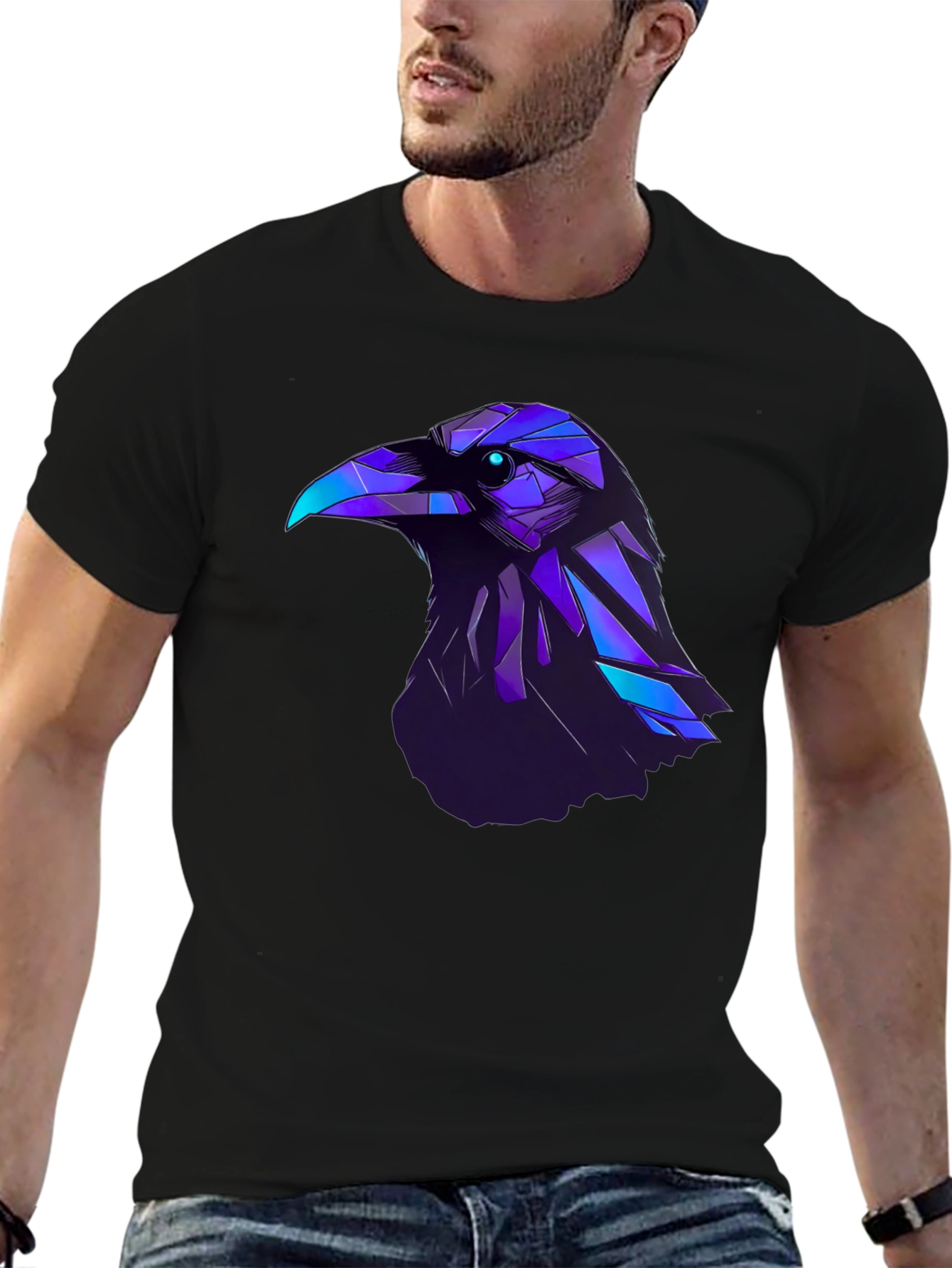 Black Raven Graphic T-Shirt - Modern Geometric Bird Design view 6