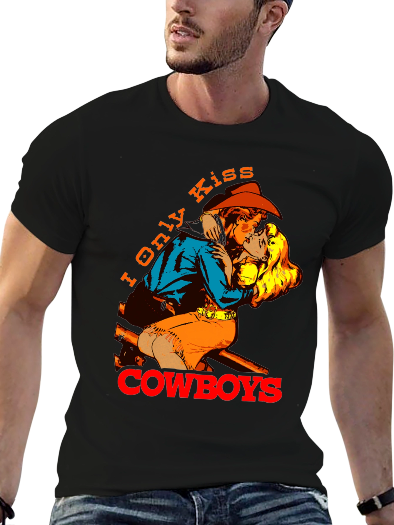 Black I Only Kiss Cowboys Graphic Tee - Western Style view 6
