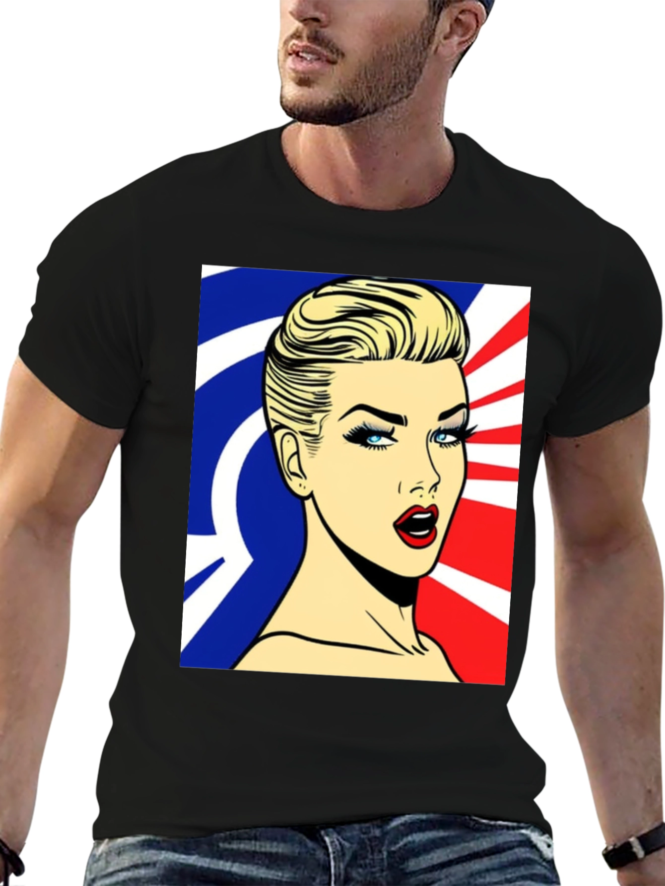 Black Pop Art Woman Graphic Print Black T-Shirt view 6