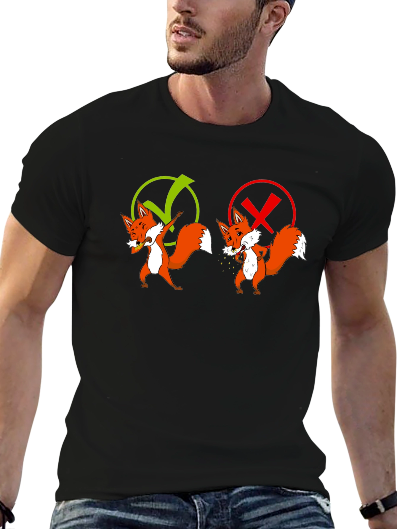 Black Funny Fox T-Shirt - Right vs Wrong view 6
