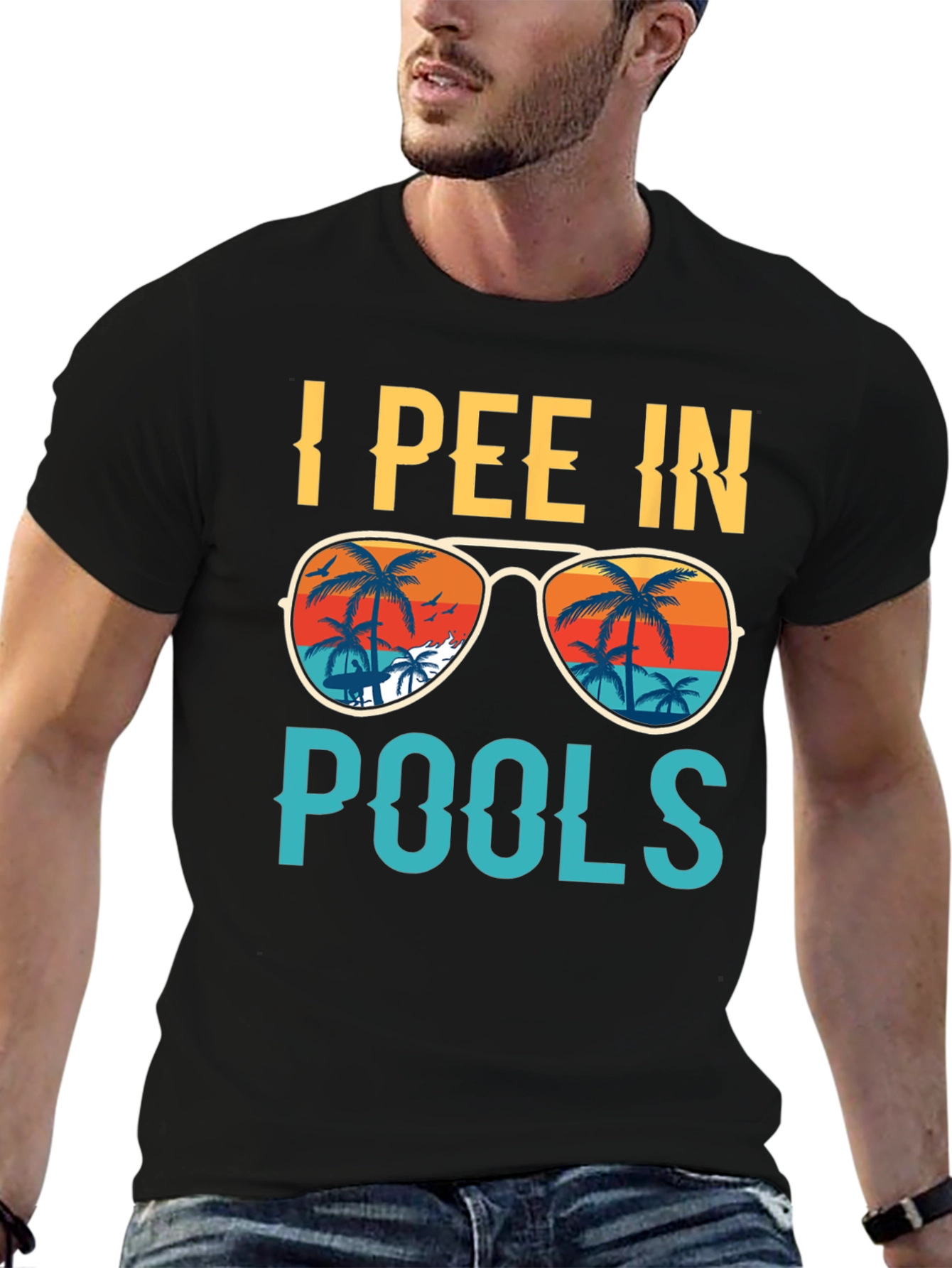 Black I Pee In Pools T-Shirt - Funny Summer Tee view 6