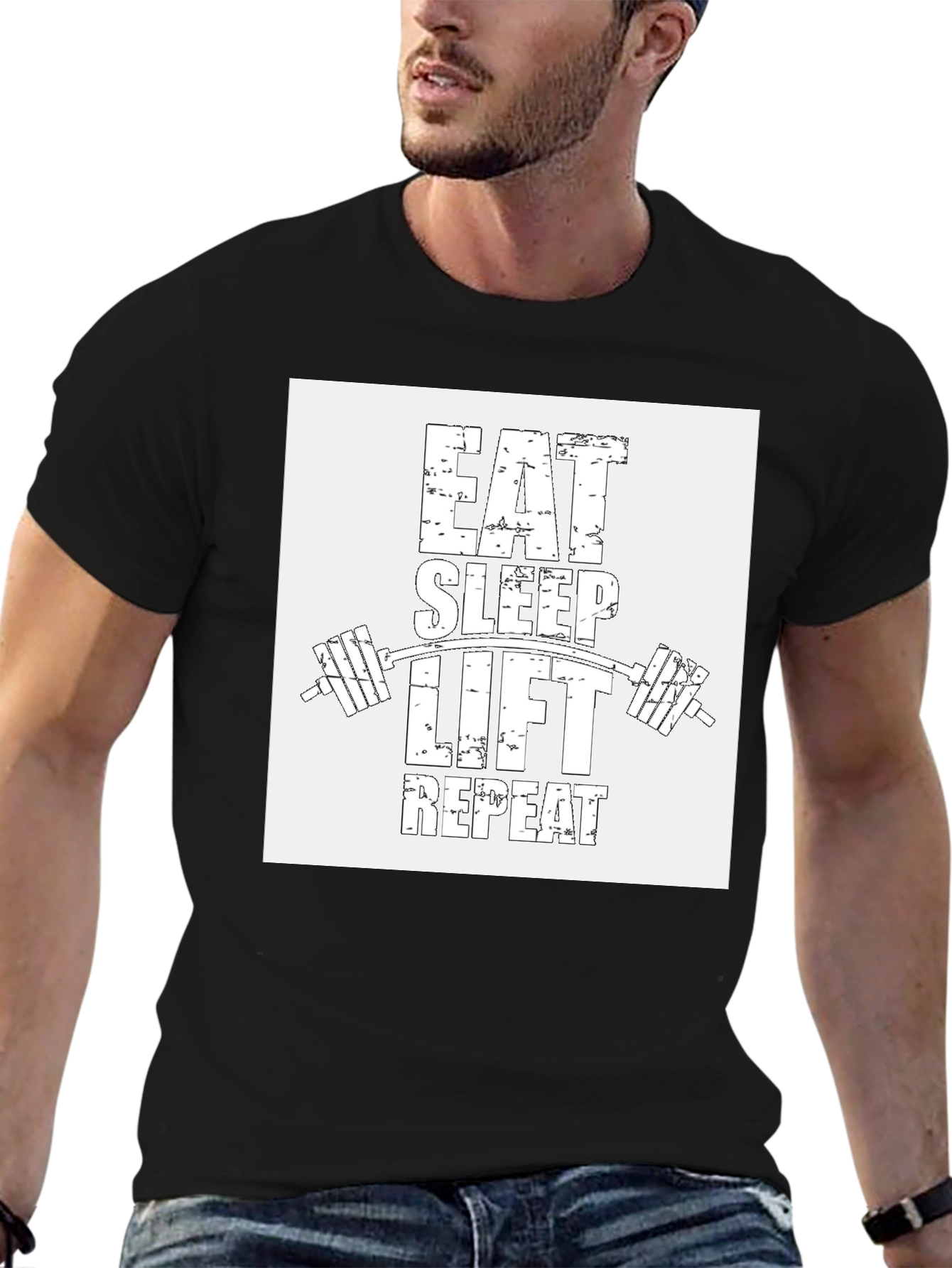 Black Eat Sleep Lift Repeat Black T-Shirt view 6