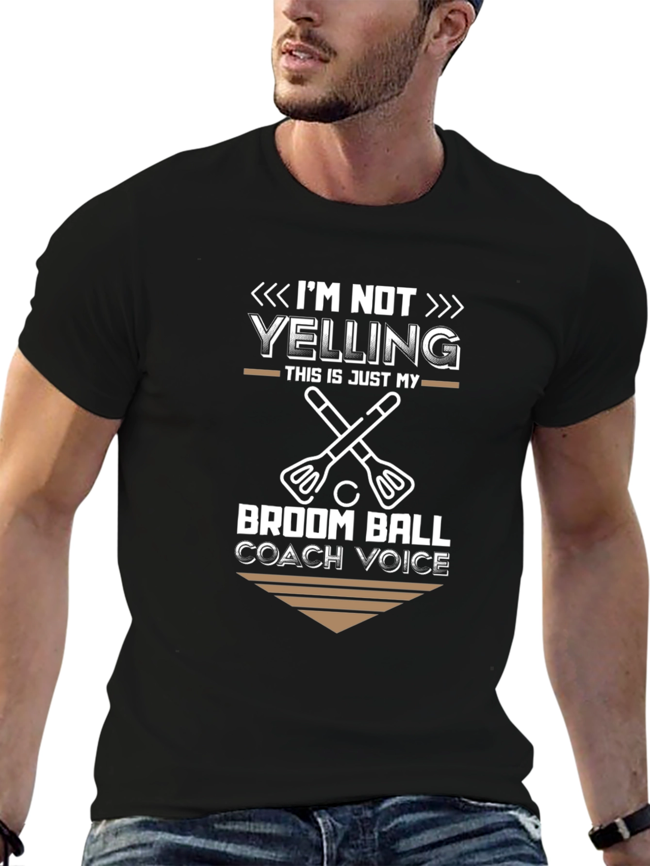 Black Broom Ball Coach T-Shirt - "I'm Not Yelling" view 6
