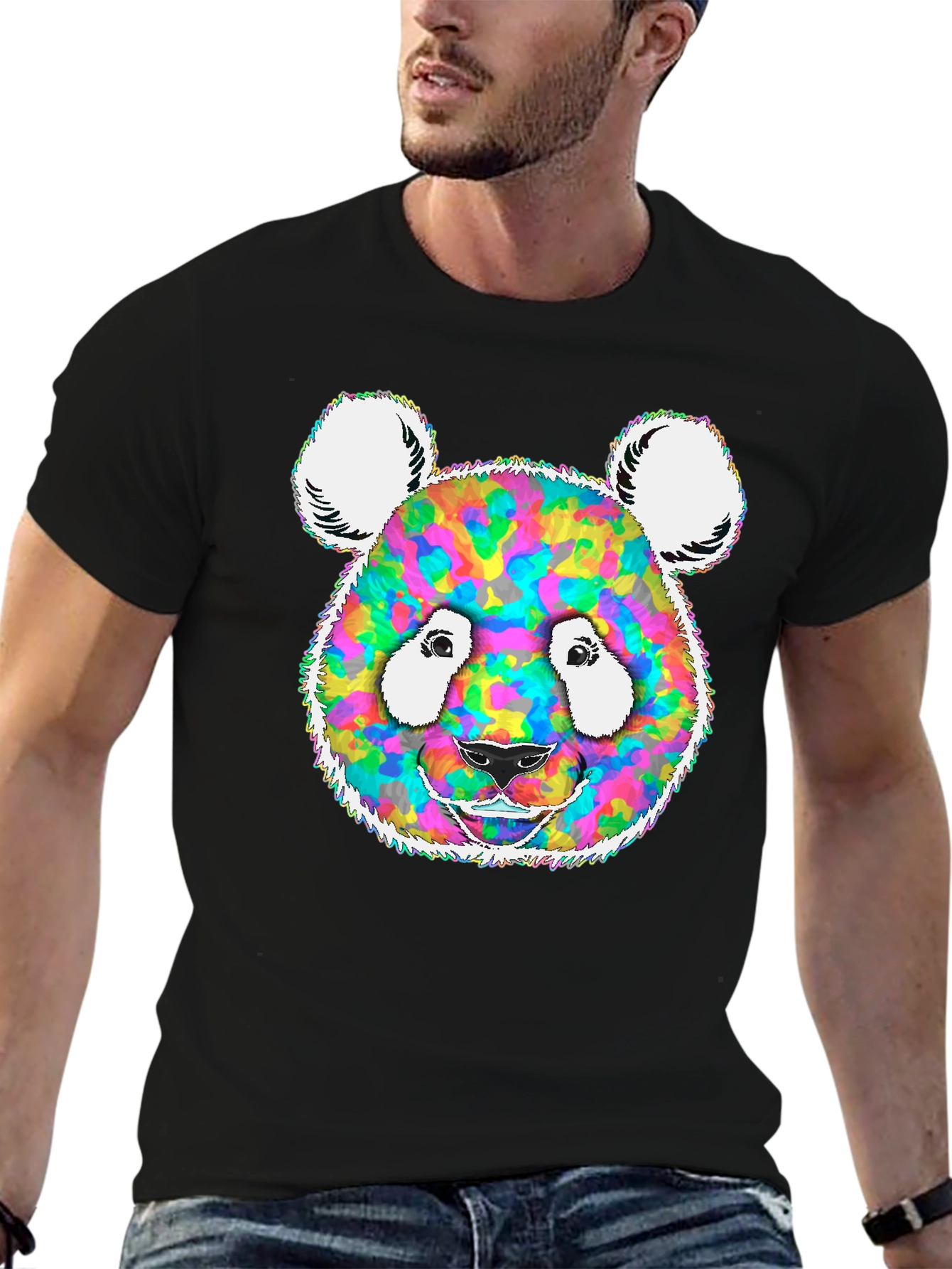 Black Colorful Panda Graphic Tee - Unique Design view 6