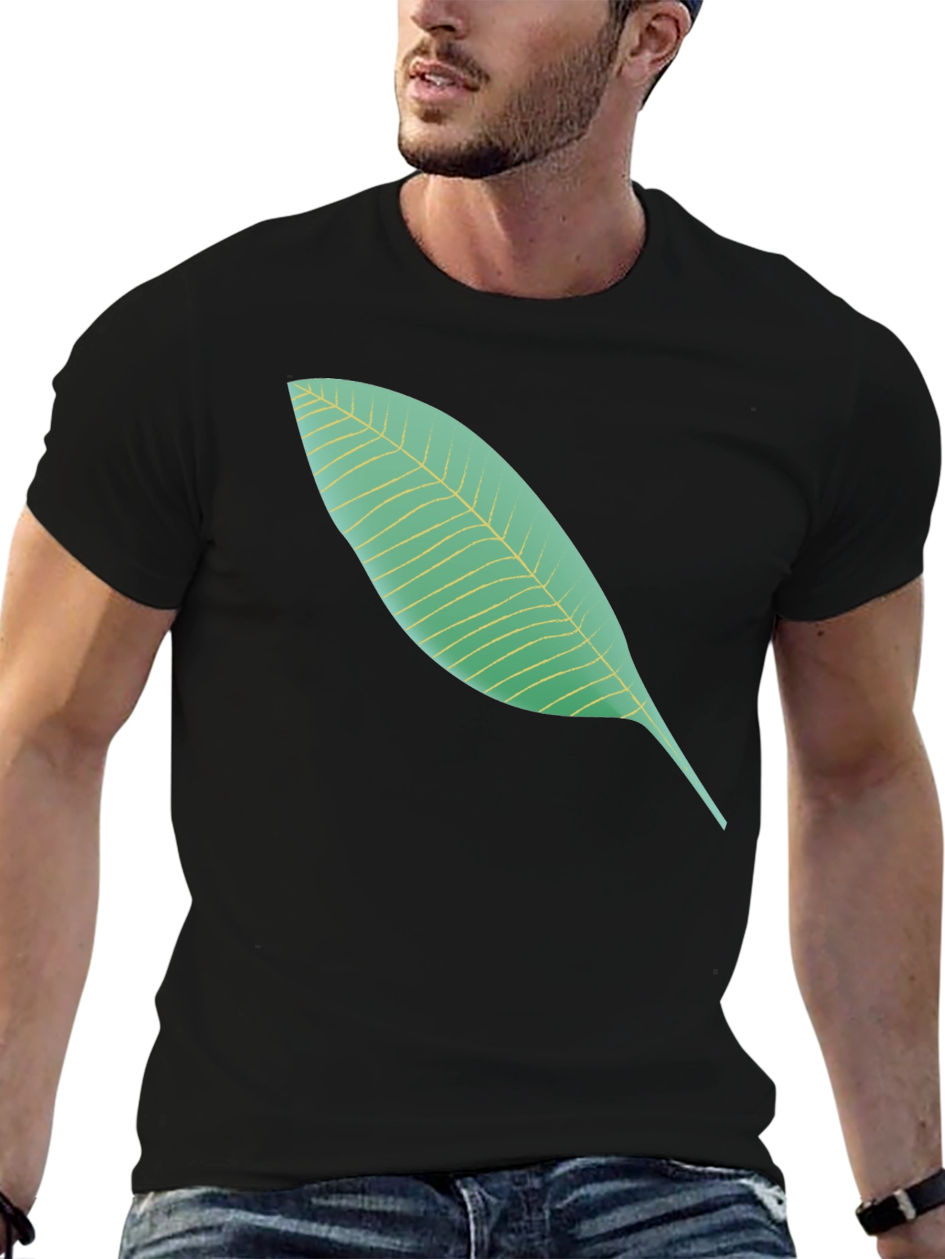 Black Leaf Graphic Black T-Shirt - Casual Style view 6