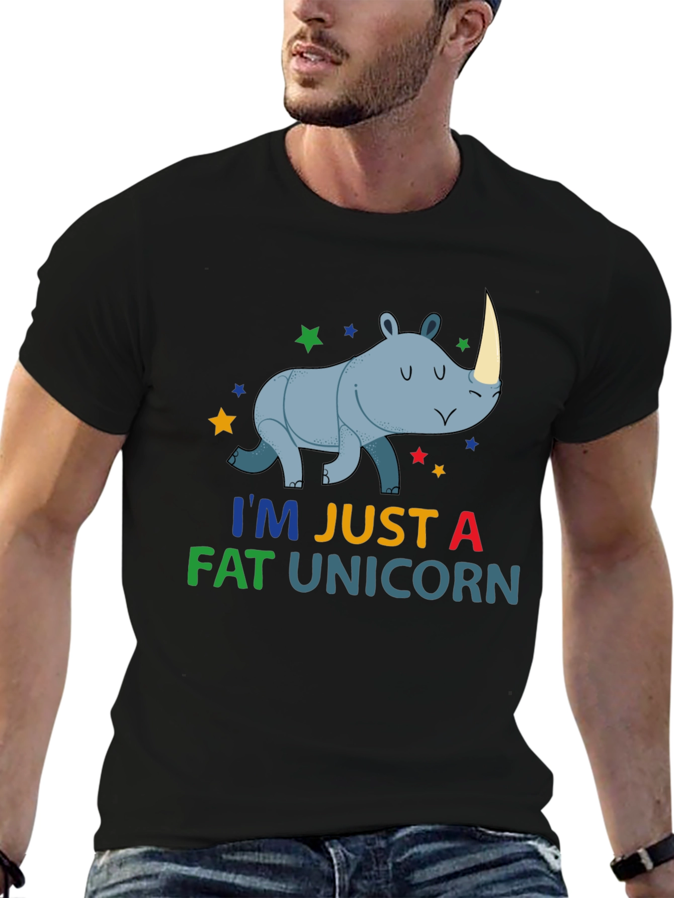 Black Funny Fat Unicorn Rhino Graphic T-Shirt view 6