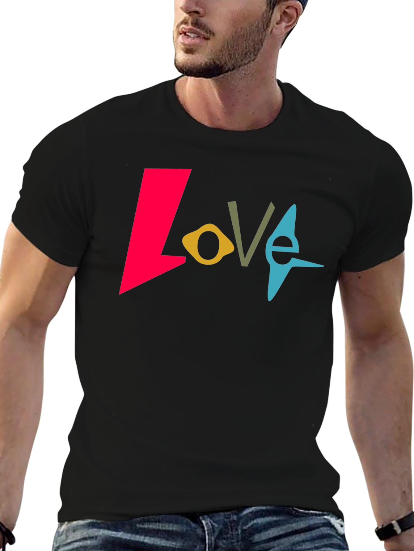 Black Colorful 'Love' Graphic Black T-Shirt view 6