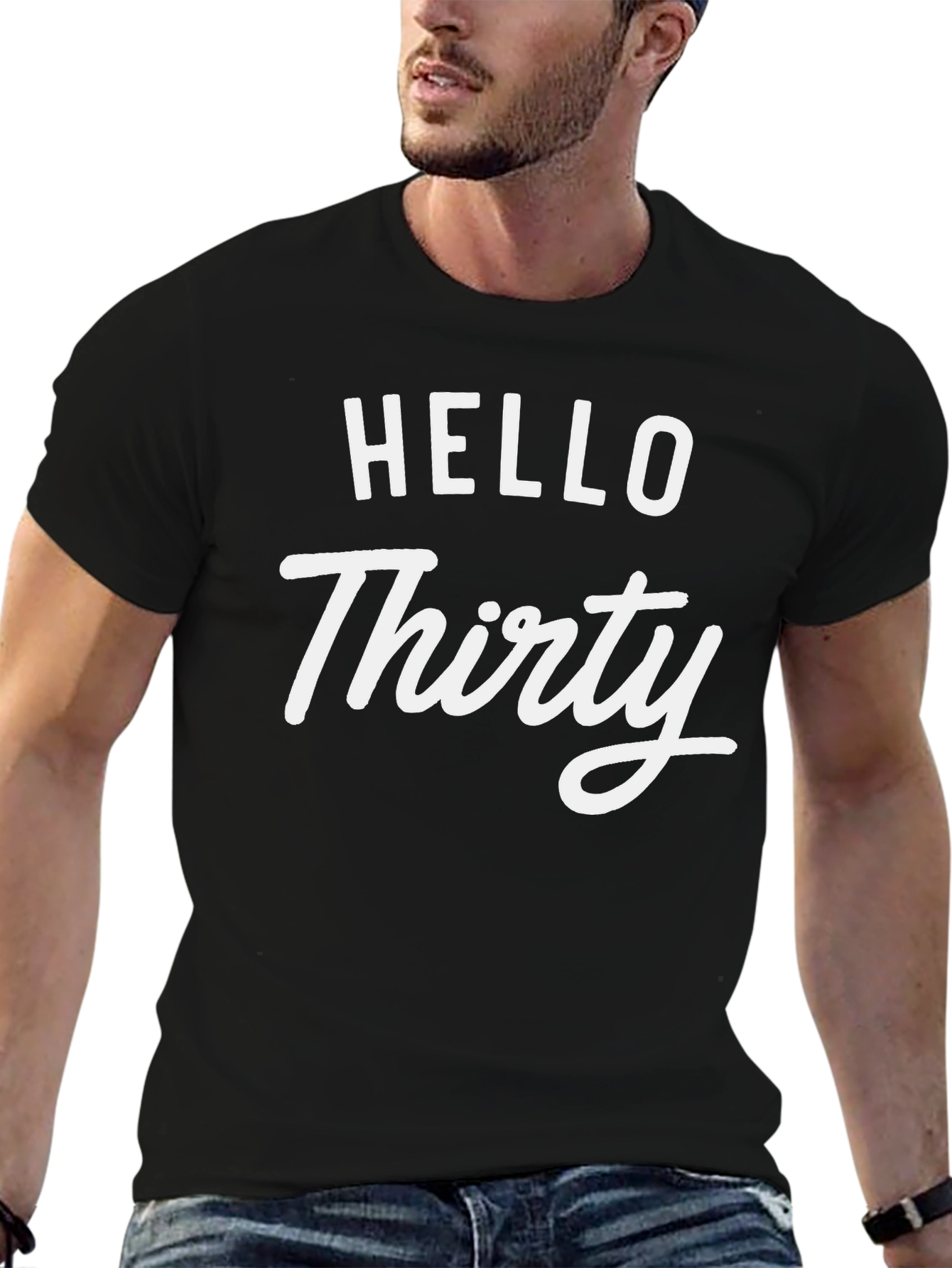Black Hello Thirty Birthday T-Shirt view 6