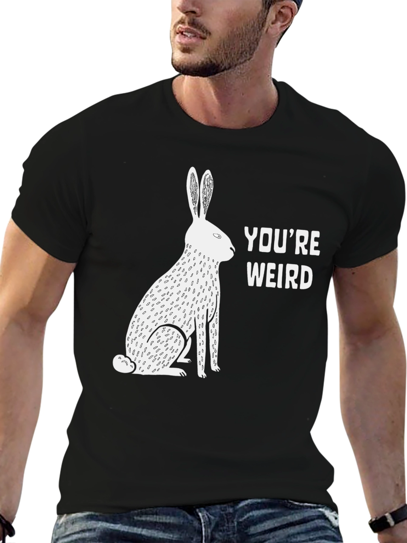 Black You're Weird Rabbit Graphic Tee - Unisex view 6