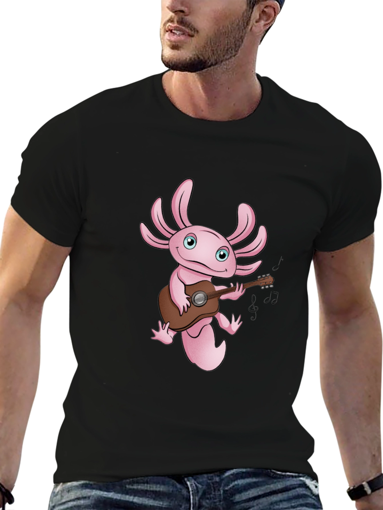 Black Axolotl Guitar Player Graphic T-Shirt - Black view 6