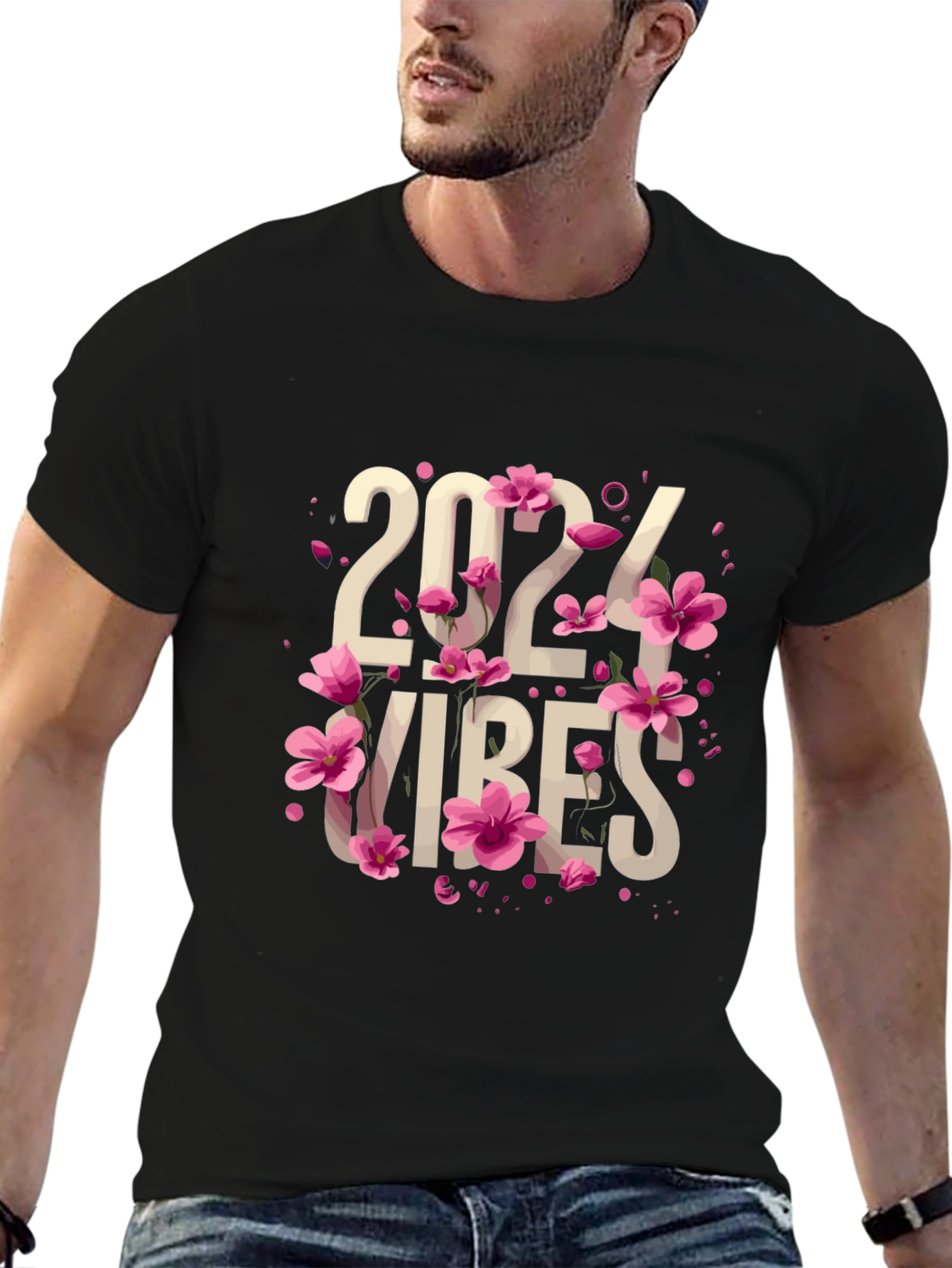 Black 2024 Vibes Floral T-Shirt view 6
