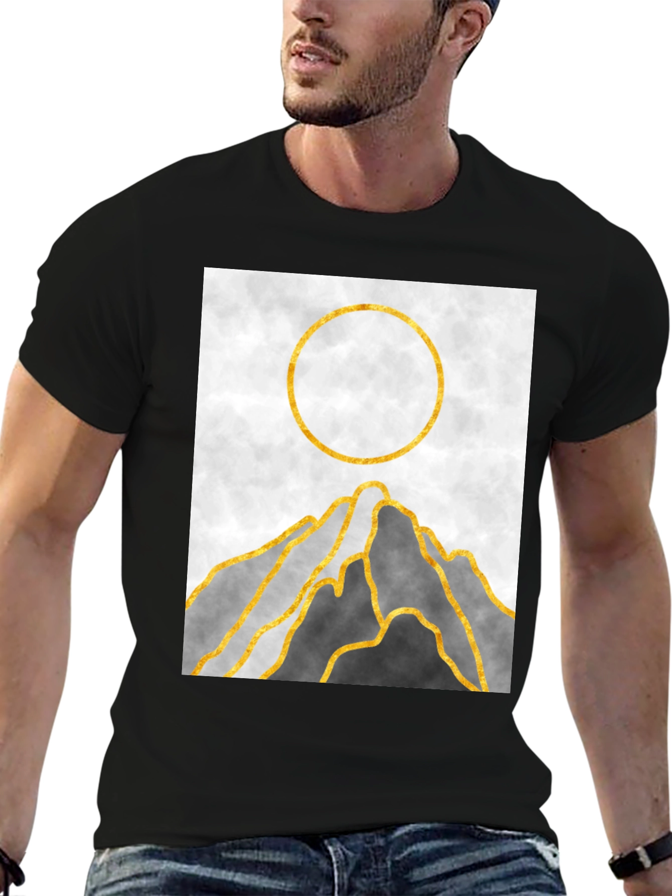 Black Abstract Mountain Sunset Graphic Tee view 6