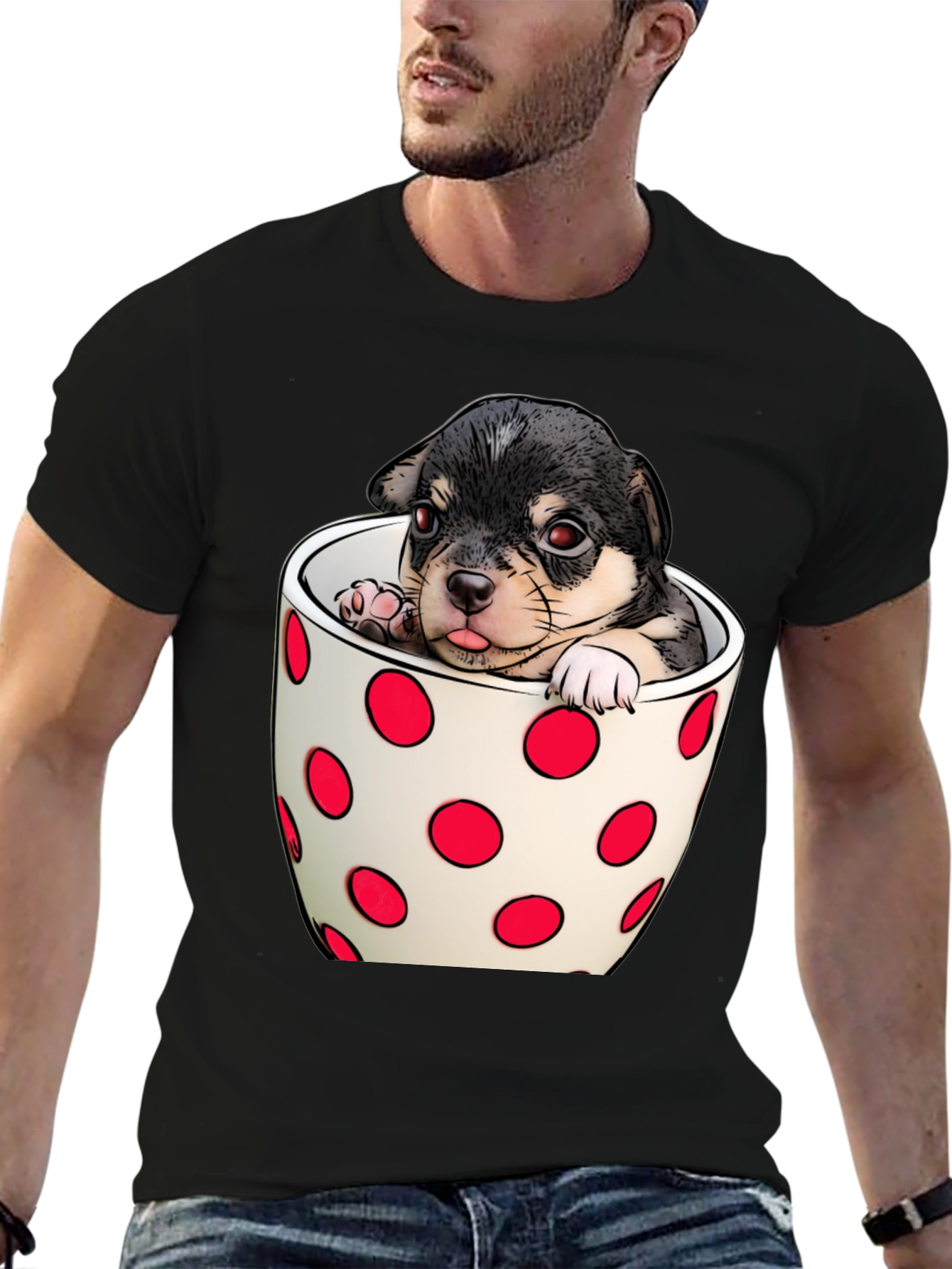 Black Puppy in a Cup T-Shirt - Cute Dog Tee view 6