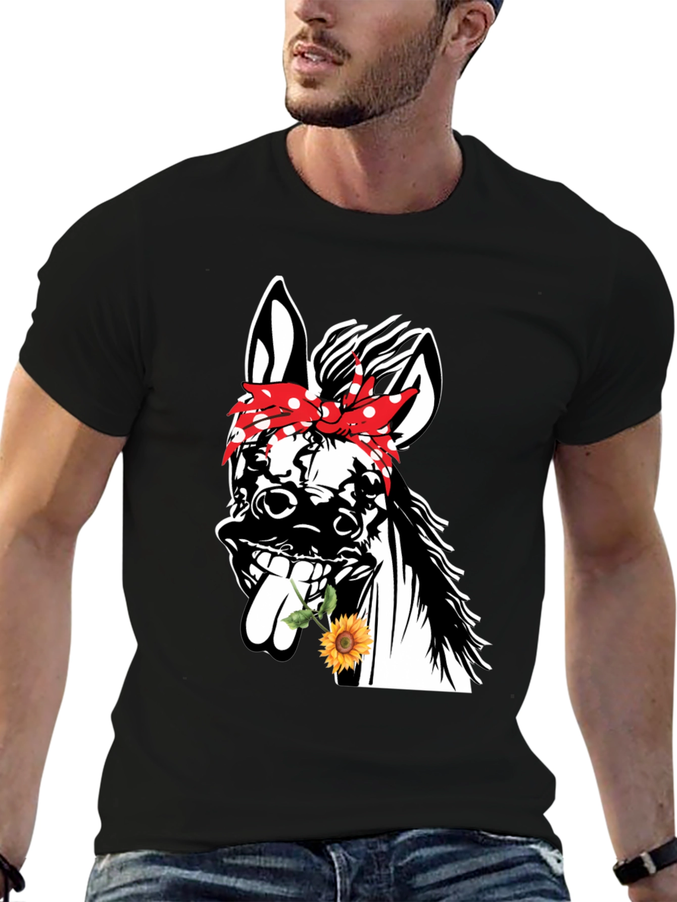 Black Funny Donkey Sunflower T-Shirt view 6