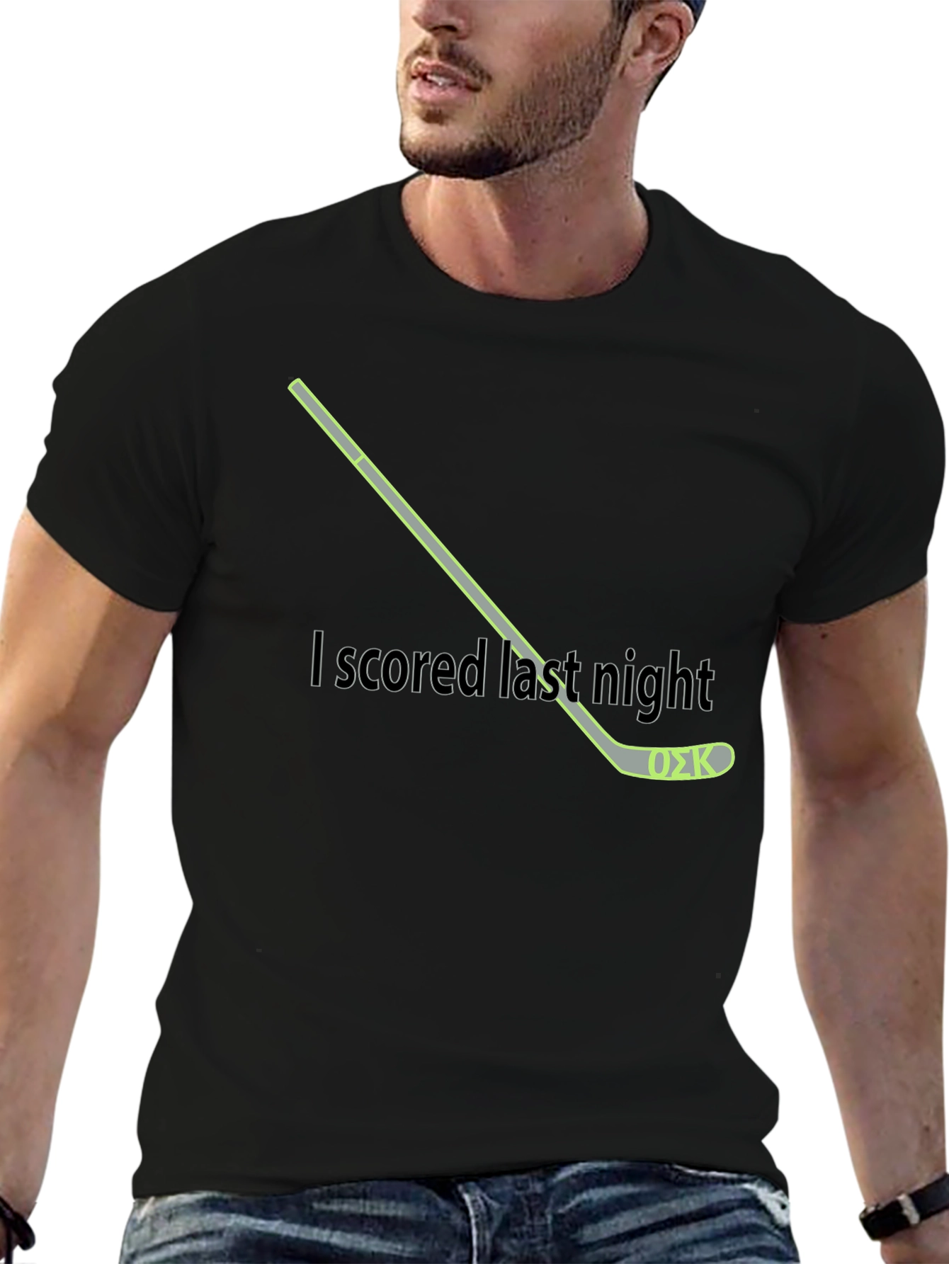 Black I Scored Last Night Hockey T-Shirt view 6