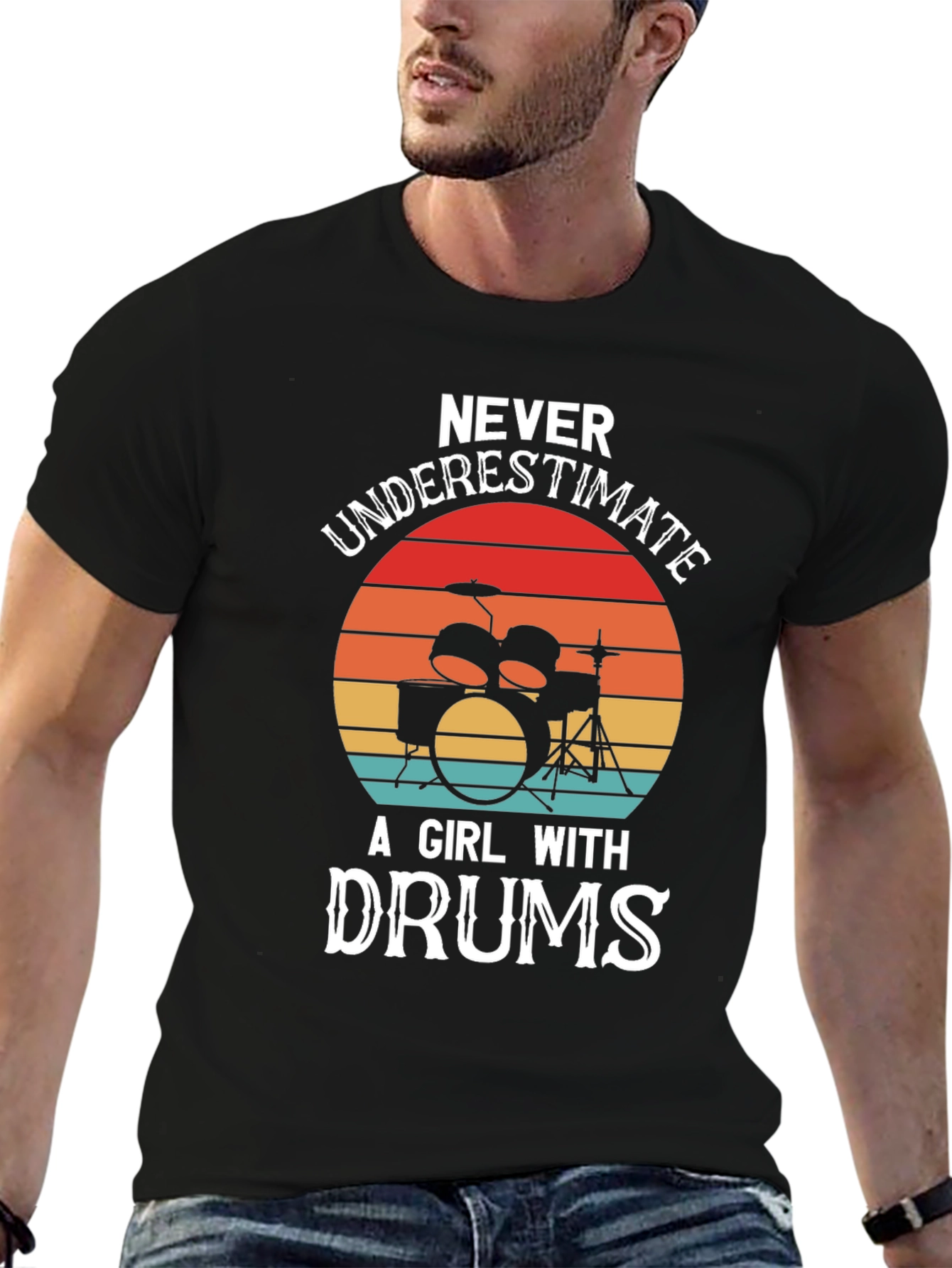 Black Never Underestimate a Girl with Drums Graphic T-Shirt view 6