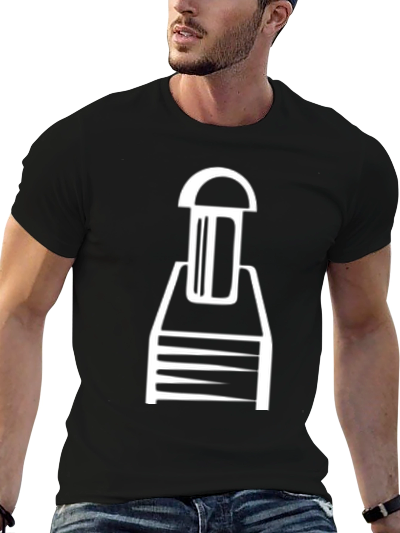 Black Abstract White Graphic Print Black Cotton Tee view 6