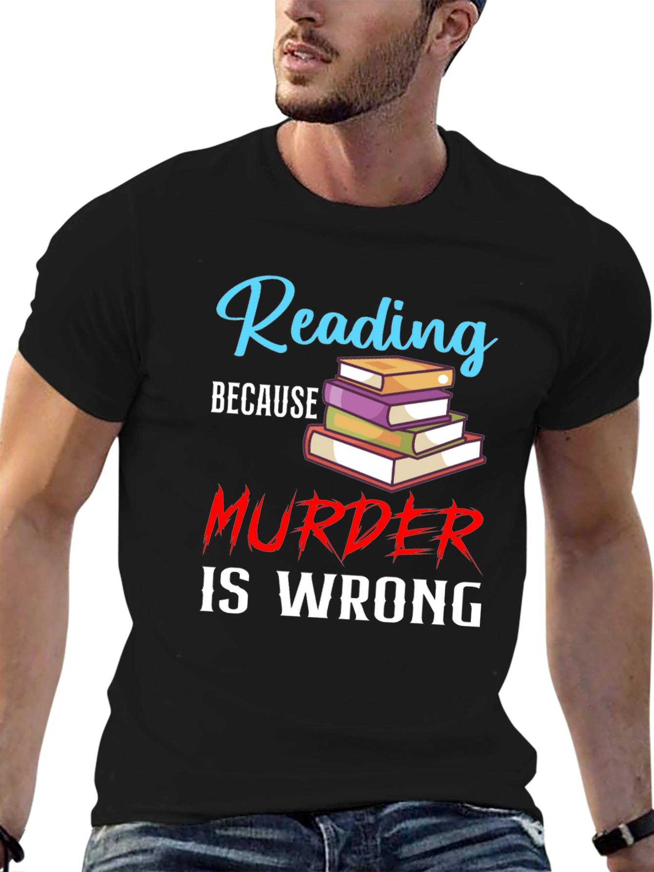 Black Reading Because Murder Is Wrong Black T-Shirt view 6
