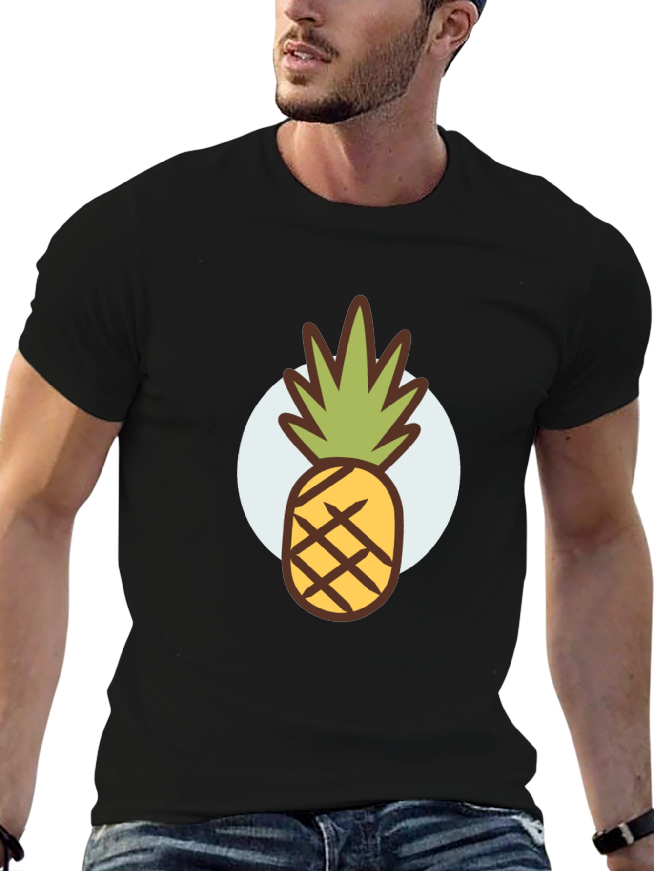 Black Pineapple Graphic Tee - Stylish Men's Black T-Shirt view 6