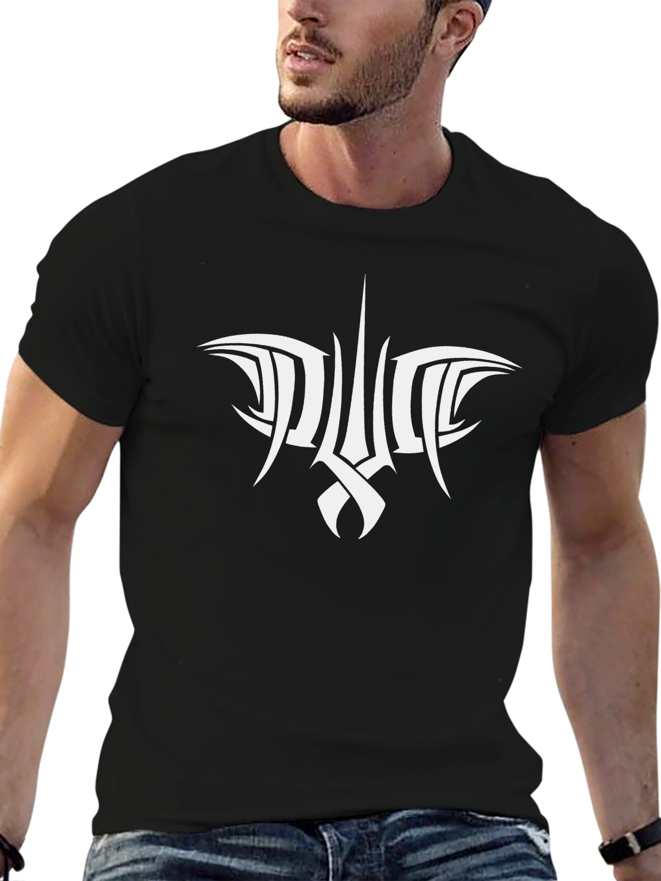 Black Tribal Design Black T-Shirt view 6