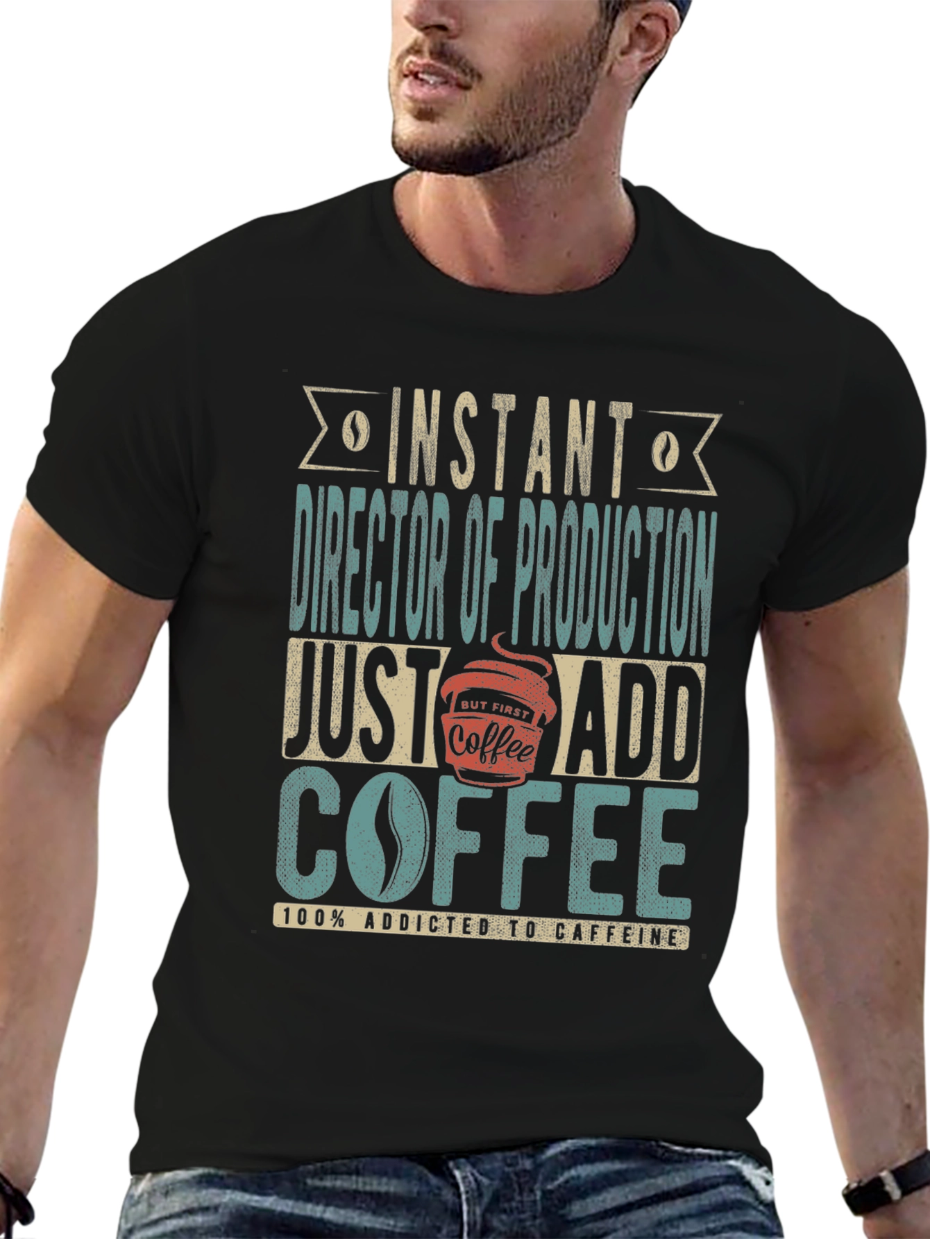 Black Director of Production Coffee Addict T-Shirt view 6