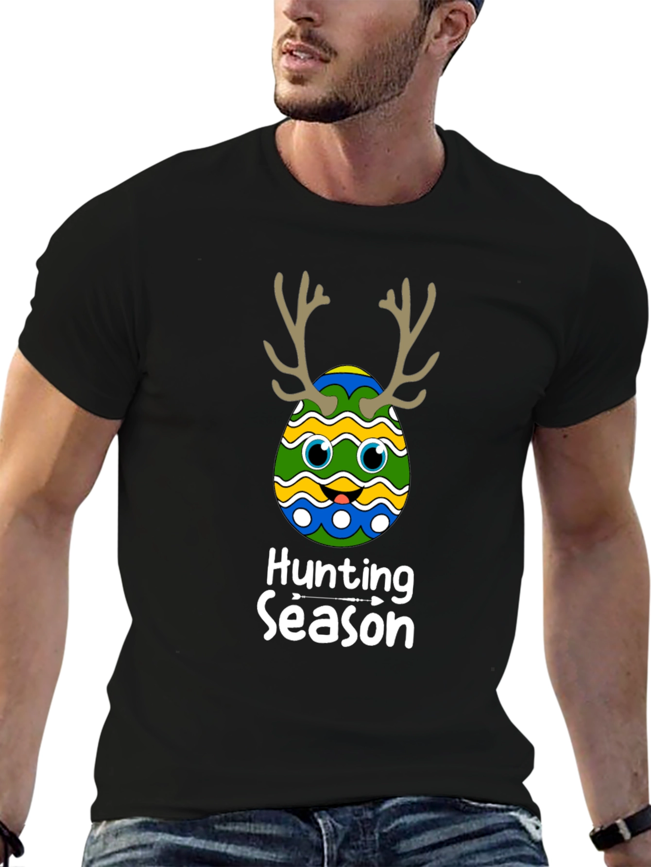 Camiseta Negra Divertida de Pascua para Caza