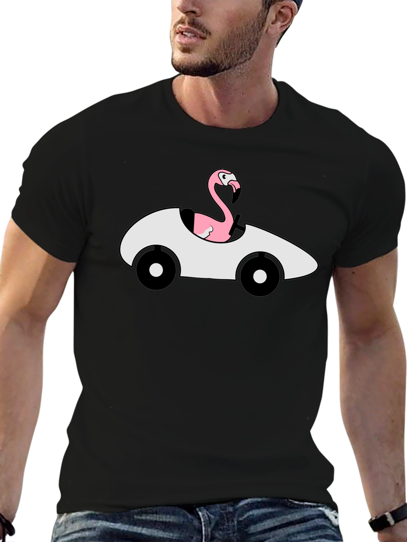 Black Flamingo Driving Car Graphic T-Shirt view 6