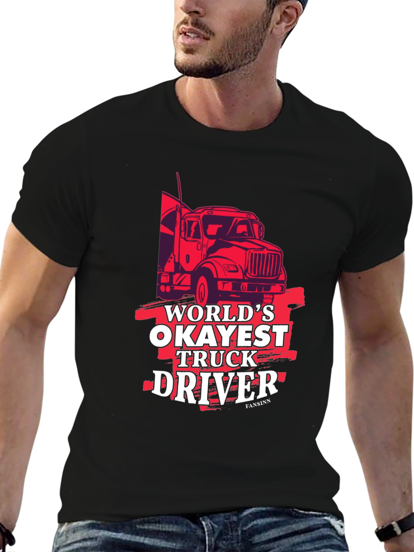 Black World's Okayest Truck Driver Black Graphic Tee view 6