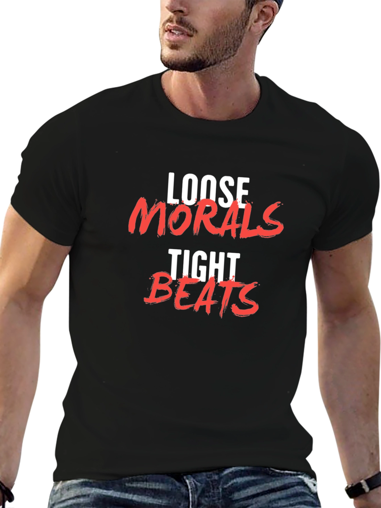 Black Loose Morals Tight Beats Graphic Tee view 6
