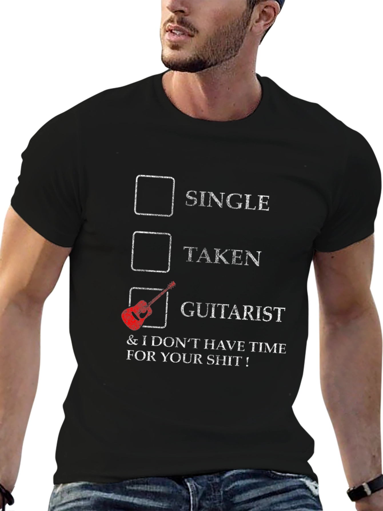 Black Guitarist T-Shirt - Single Taken Graphic Tee view 6