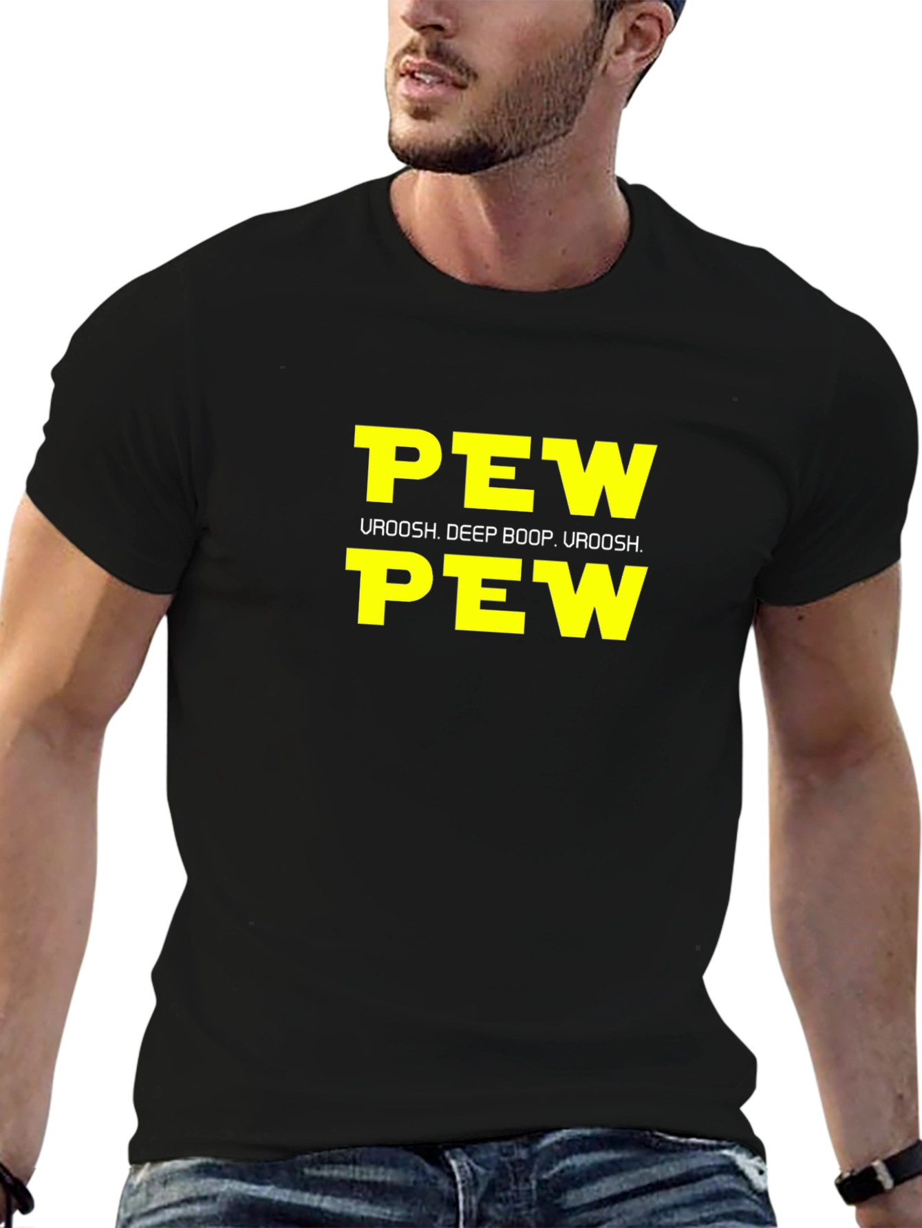Black Pew Pew Uroosh Graphic T-Shirt - Black view 6