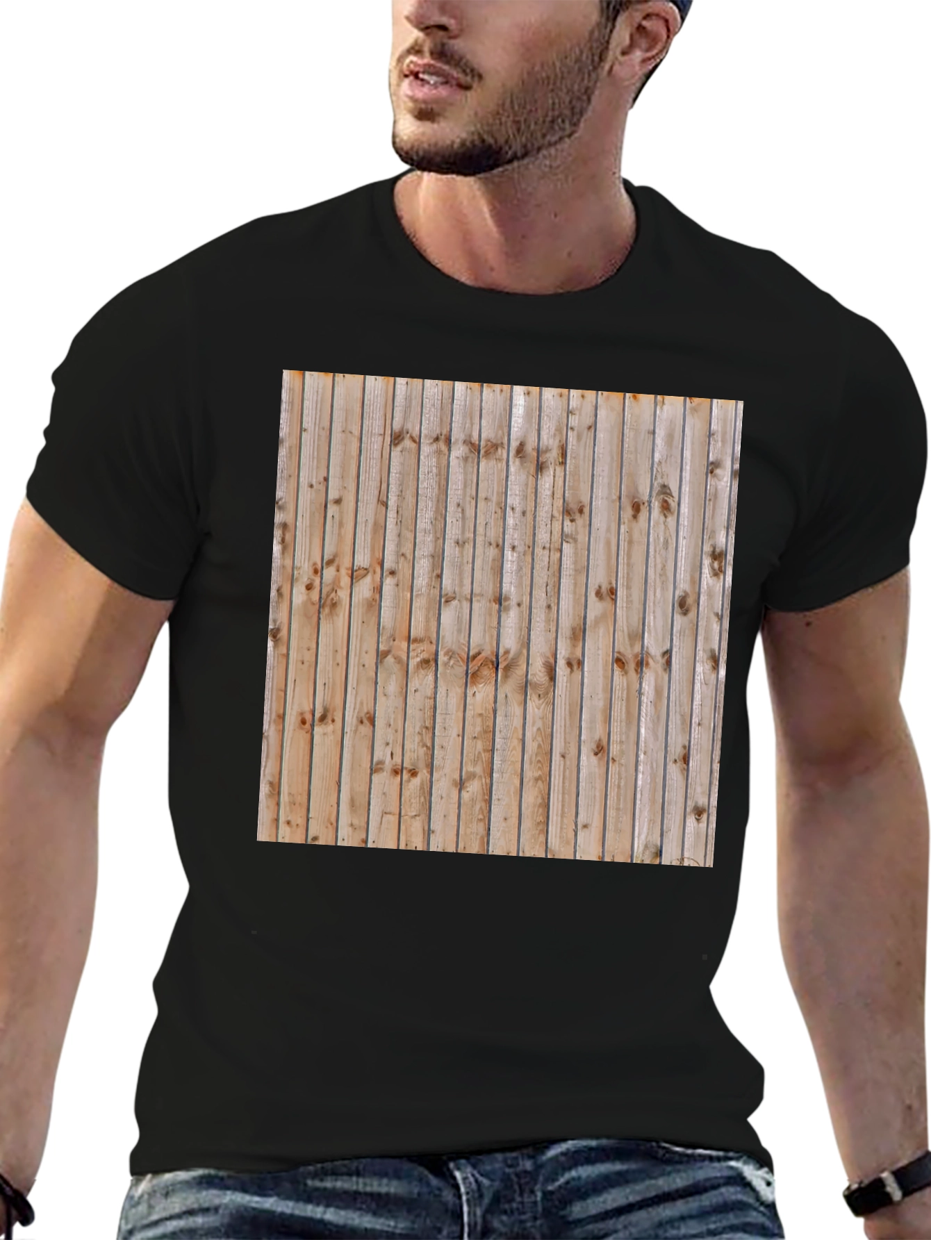 Black Wooden Pattern Graphic T-Shirt view 6