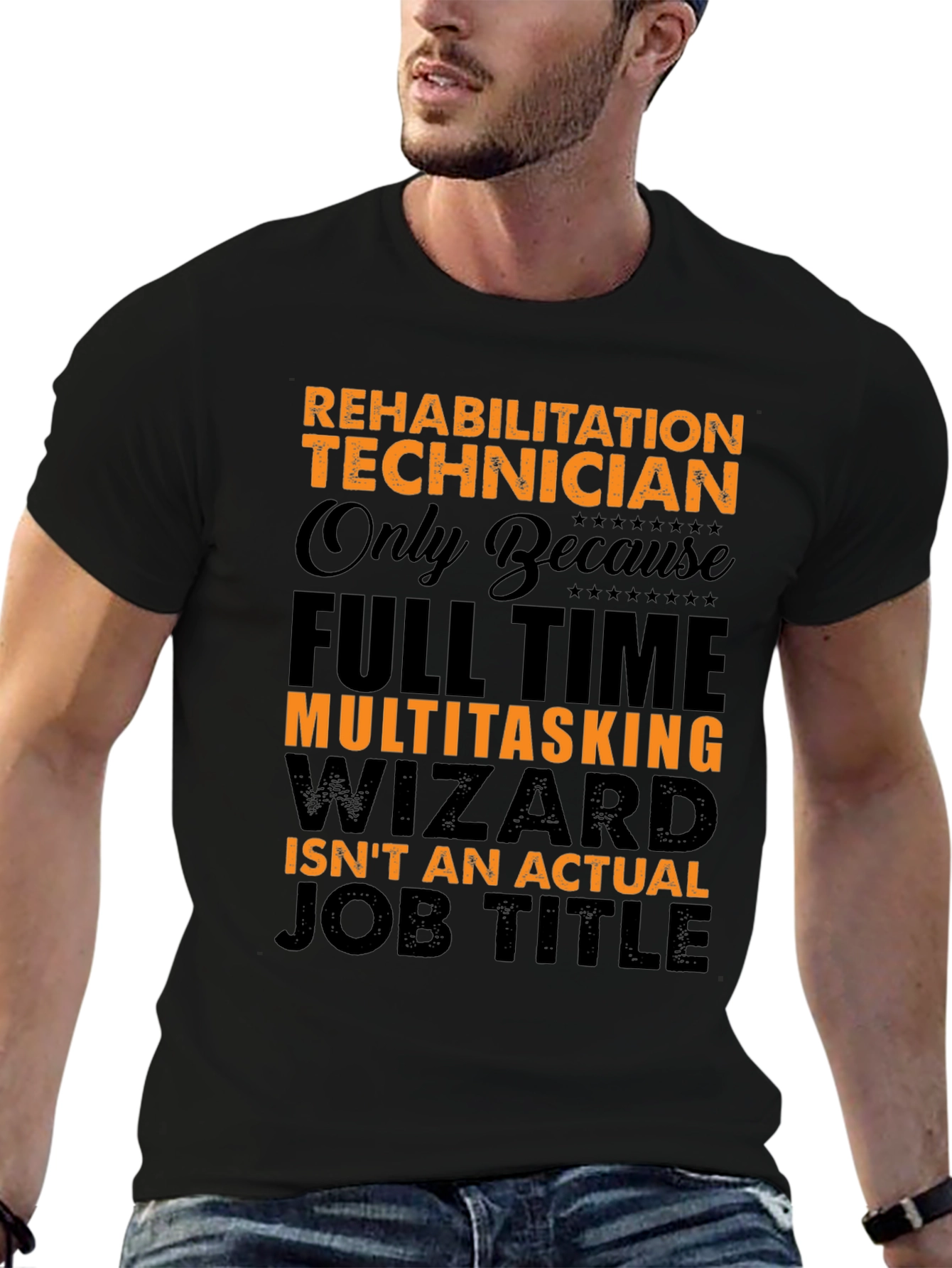 Black Rehabilitation Technician Funny Job Title T-Shirt view 6