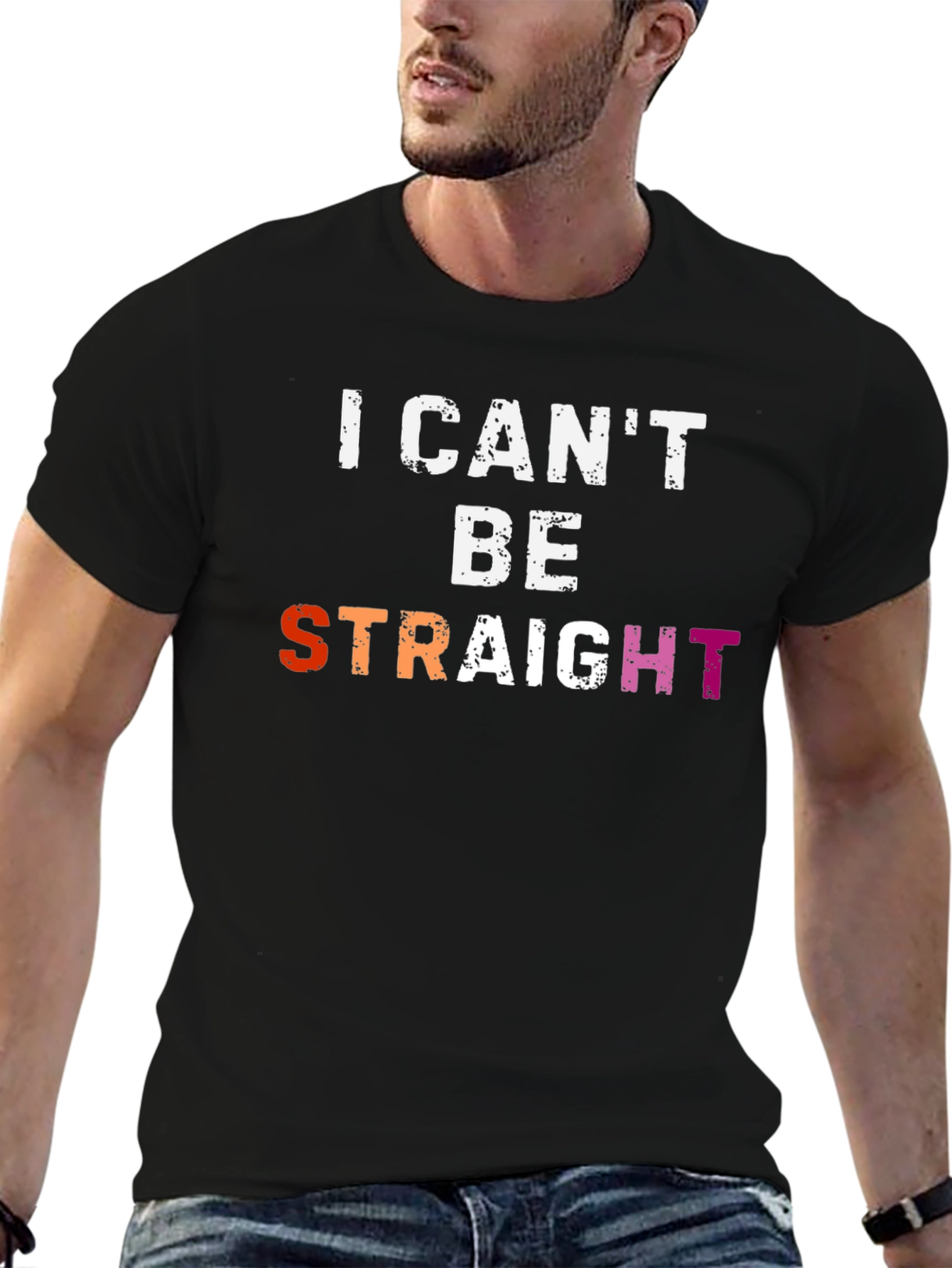 Black I Can't Be Straight T-Shirt - Pride LGBTQ Apparel view 6