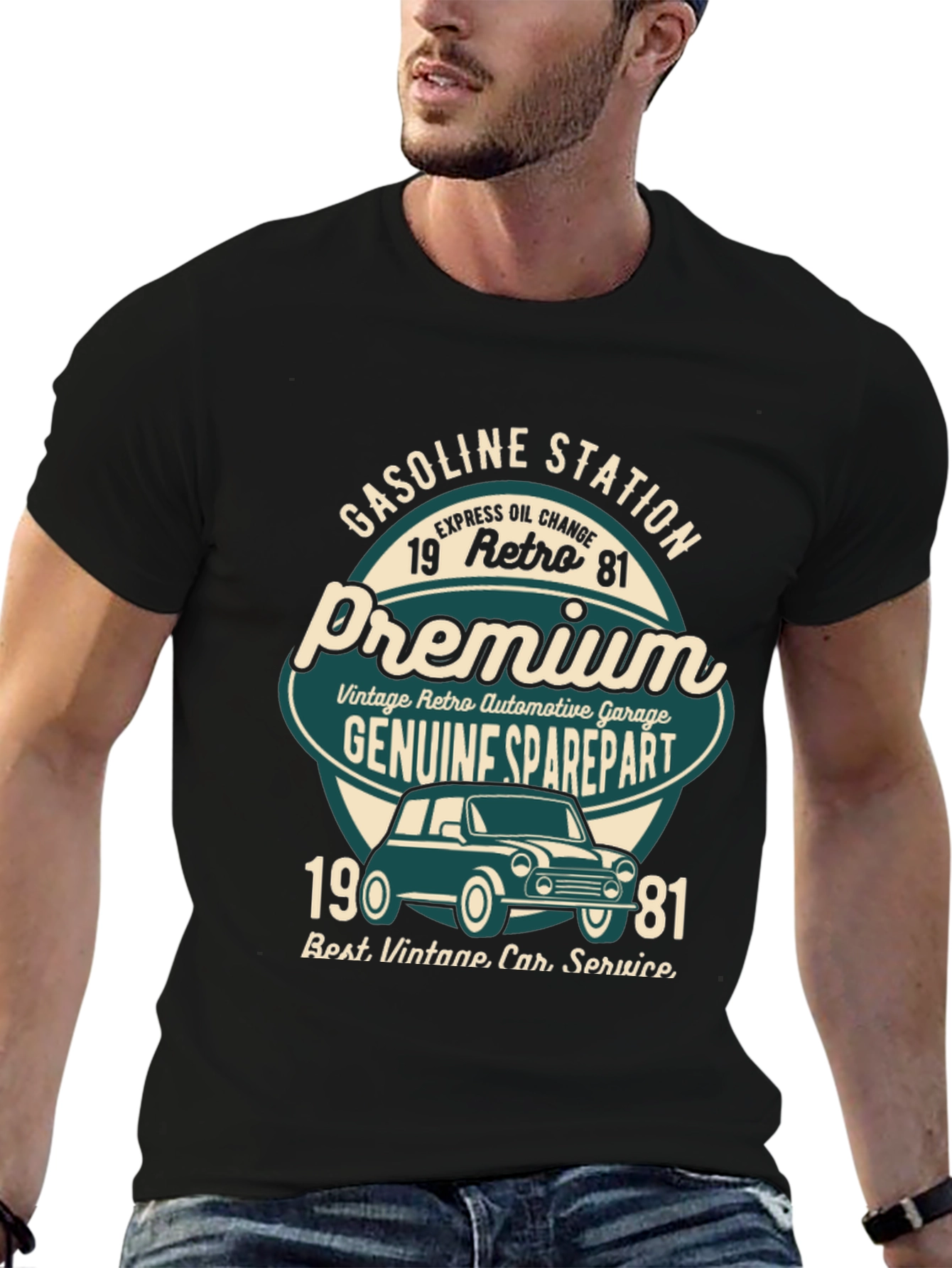 Black Vintage Retro Car T-Shirt - Gasoline Station Premium Design view 6
