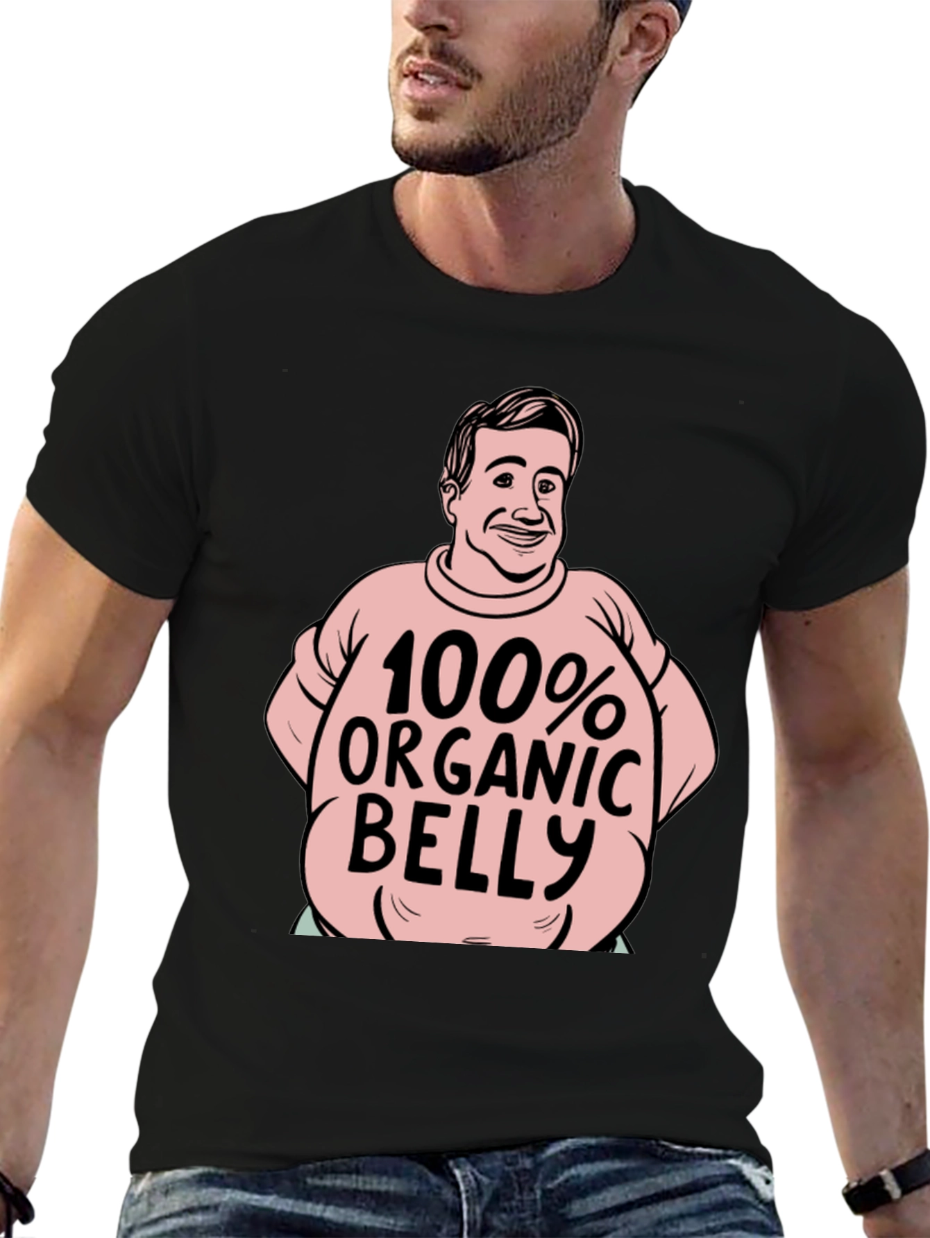 Black Organic Belly Funny T-Shirt view 6